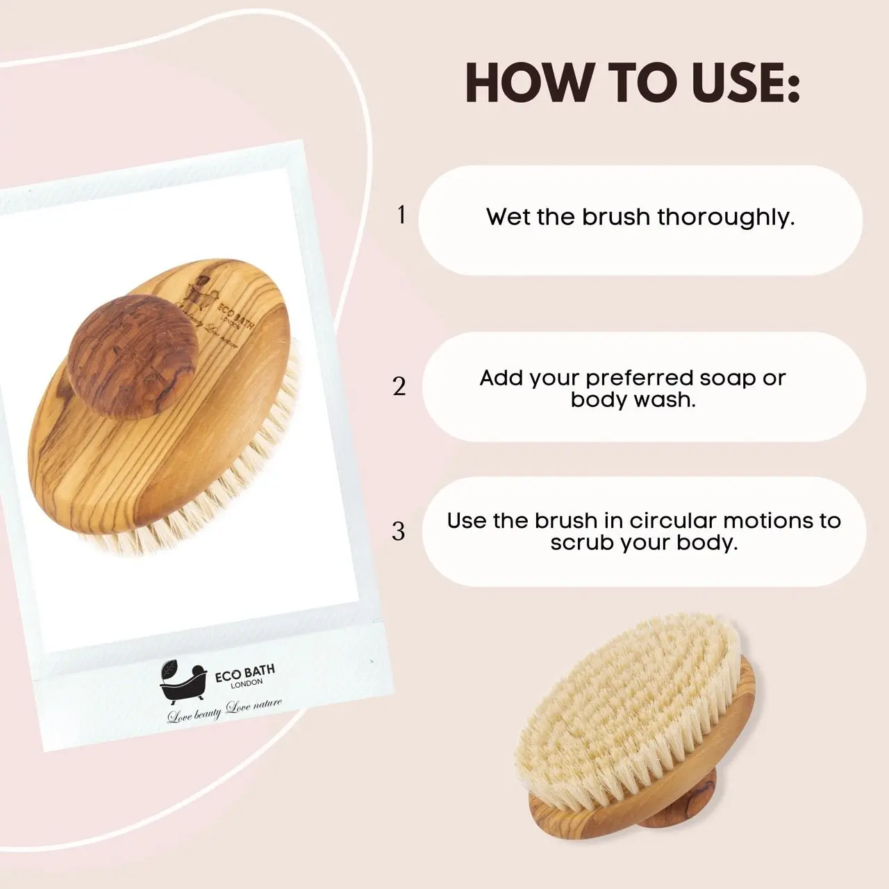 Eco Bath London Natural Sisal Olive Wood Hand Brush - Premium Olive Wood Sisal Hand Brush - Image 5