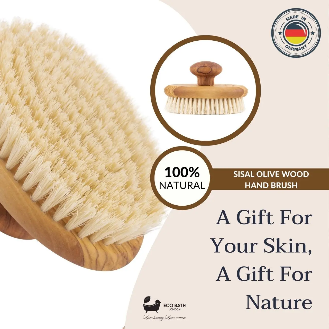 Eco Bath London Natural Sisal Olive Wood Hand Brush - Premium Olive Wood Sisal Hand Brush - Image 7