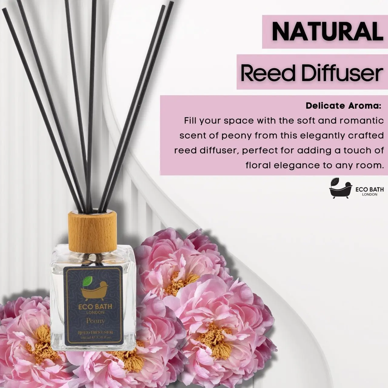 Peony Reed Diffuser - Beautiful Bouquet of Peonies Fragrance, Intensive, Fresh & Long Lasting Room Diffuser, 100ml (3.38 Fl.Oz) - Image 3