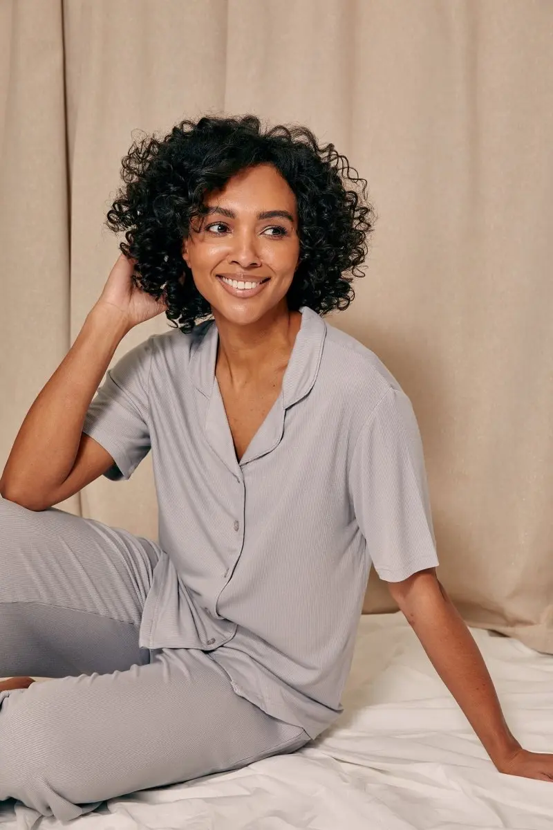 Grey EcoVero Ribbed Shirt Capri Set - Image 2