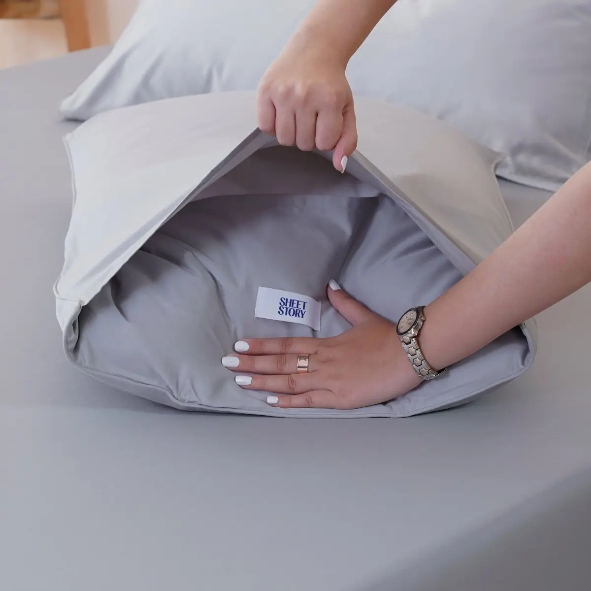 Ella Cotton - Dove Grey Pillowcases Pair - Image 4