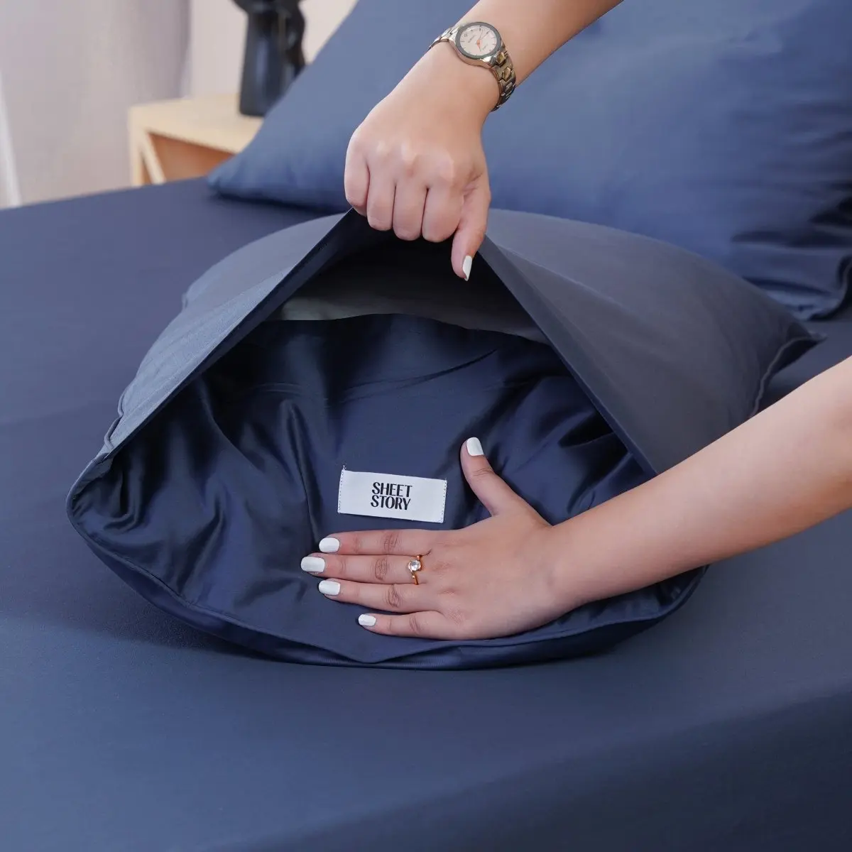 Midnight Blue Ella Cotton Bedding - Image 2