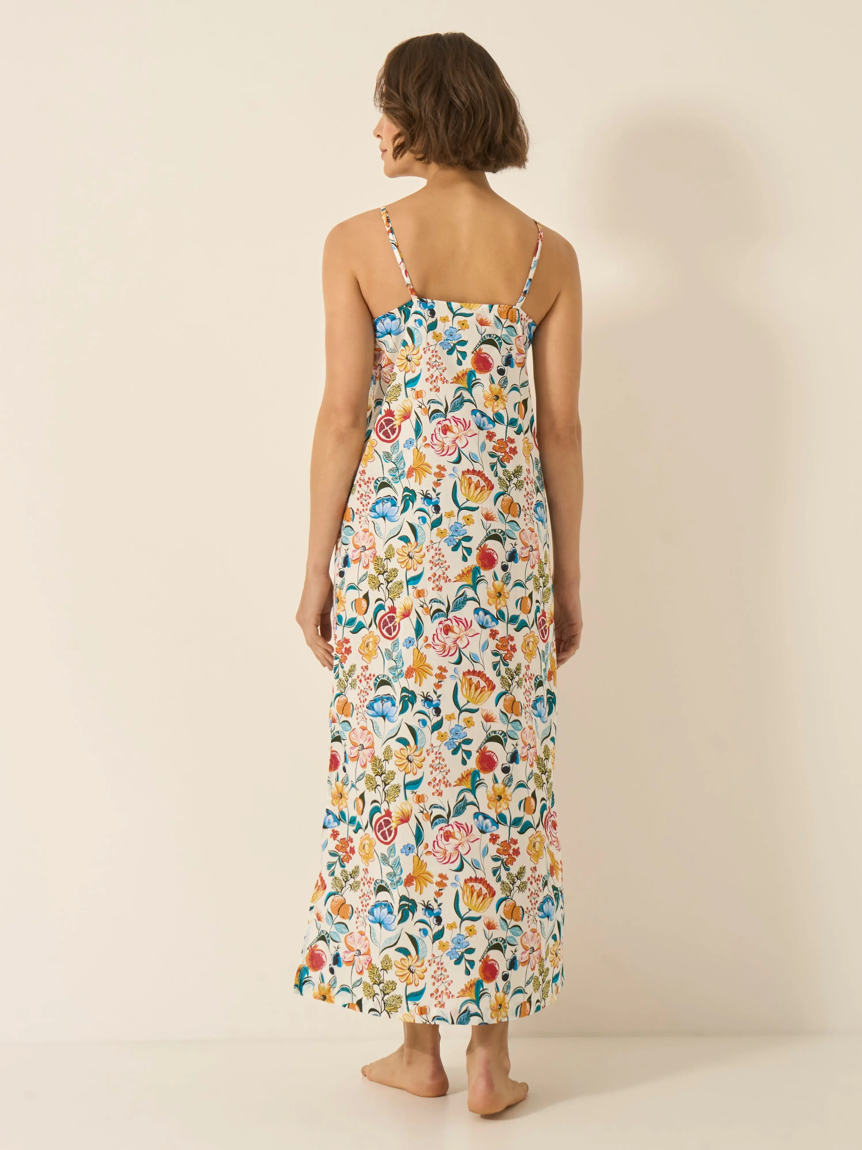 Florals on White Women's a-line Slip Organic Cotton Nightdress - Image 4