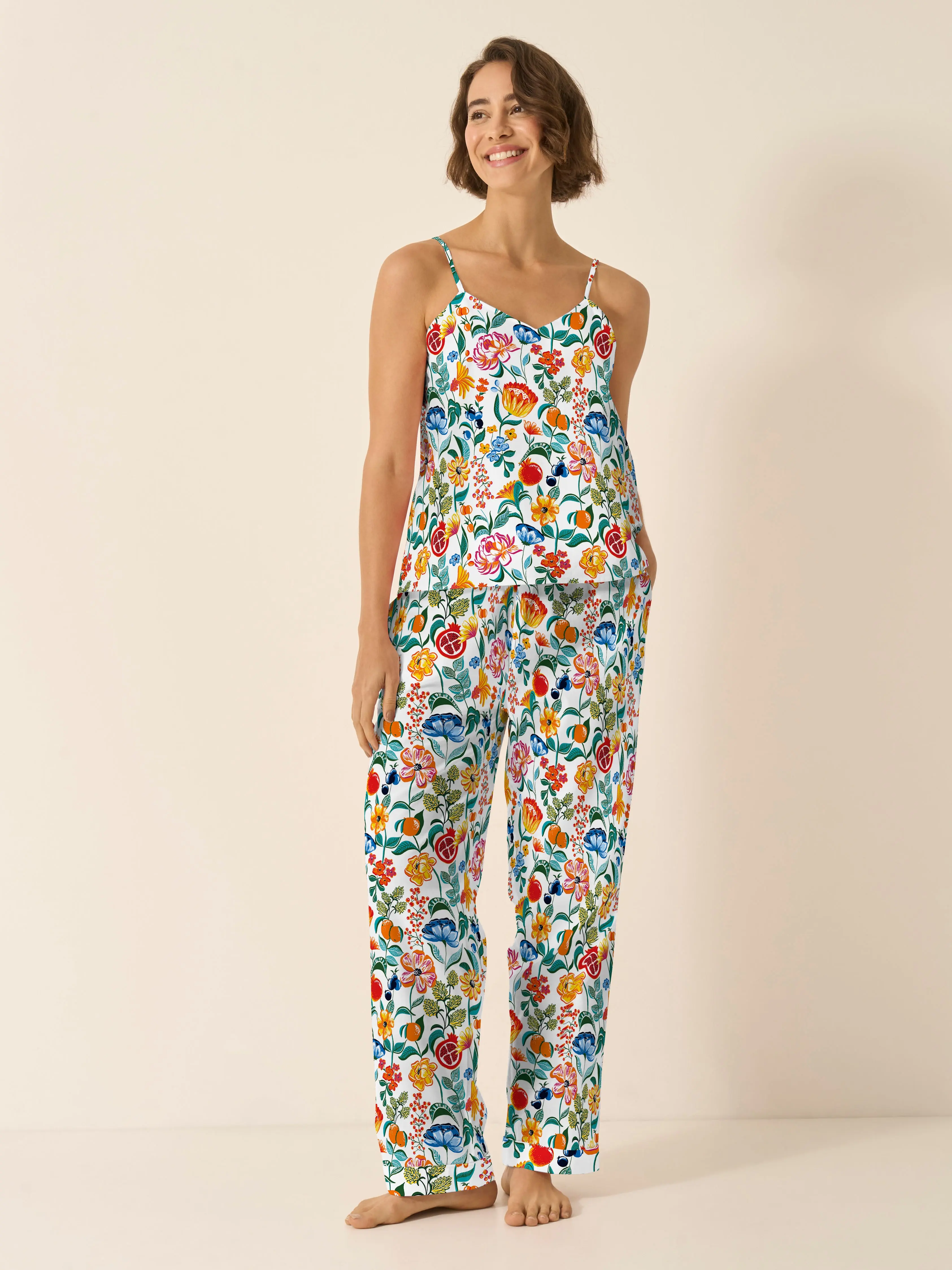 Florals on White Women's Organic Cotton Cami Trouser Set - Image 2