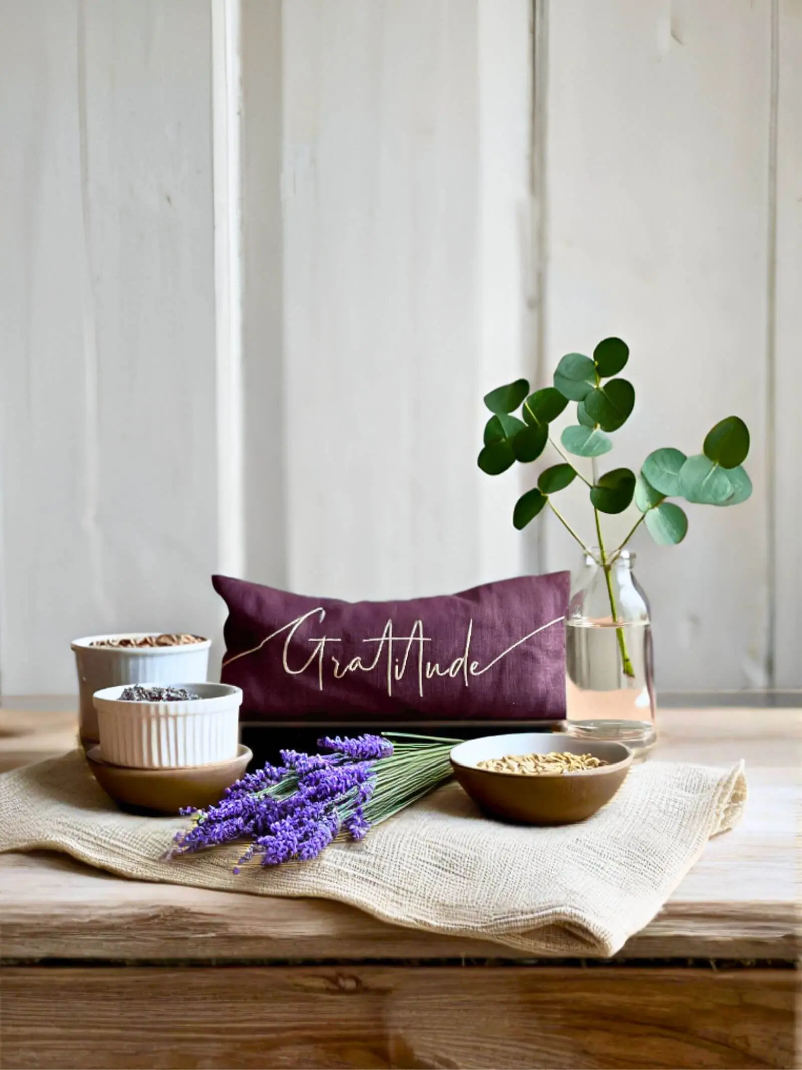 Gratitude Embroidered Linen and Lavender Eye Pillow - Image 4