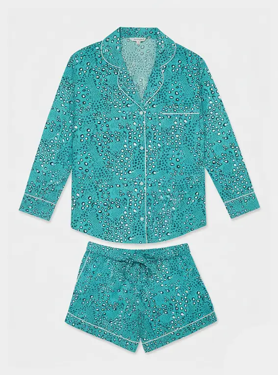Green Dots Women's Long Sleeve Organic Cotton Pyjama Short Set