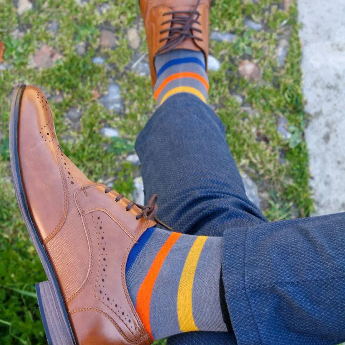 Grey Small Striped Bamboo Socks (Comfort Cuff) - Image 2
