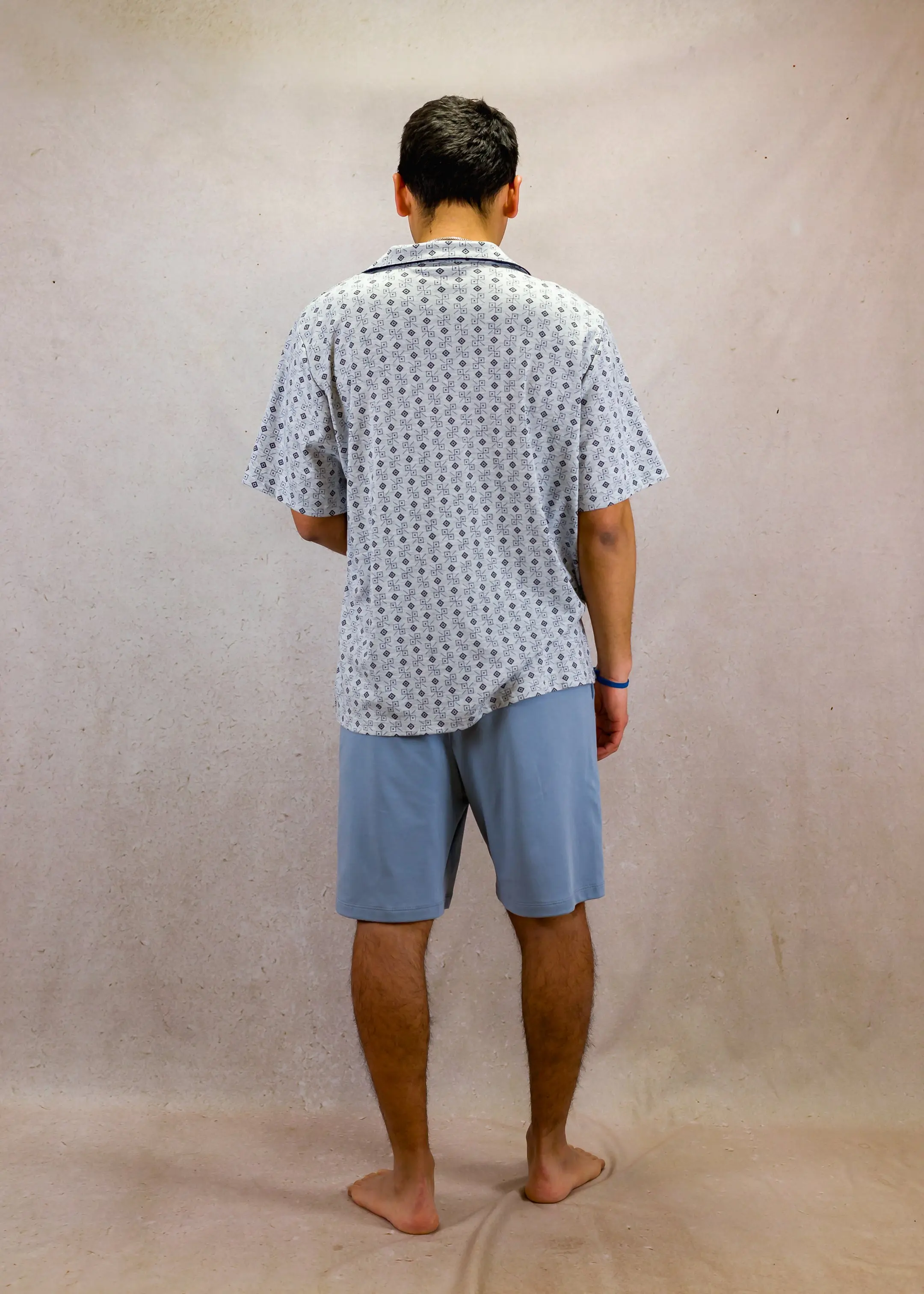 Grey squares Mens Pima Cotton Short Sleeve Pyjama Short Set - Image 4