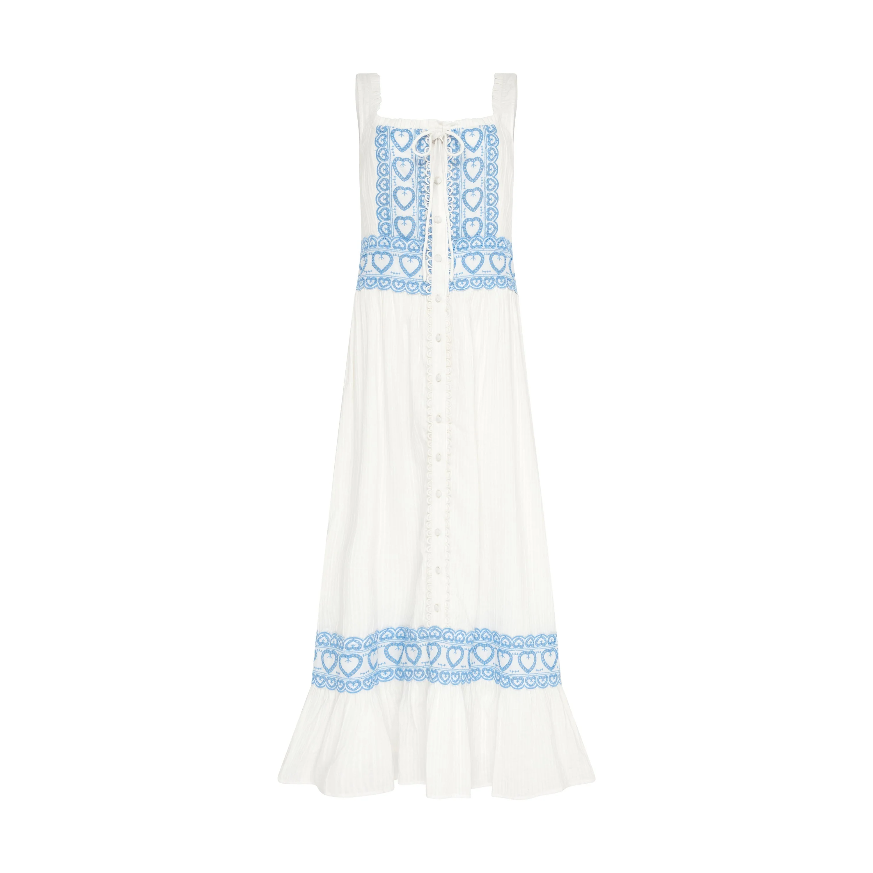 Harri Heart And Blue Cotton Heart Embroidery Maxi Dress