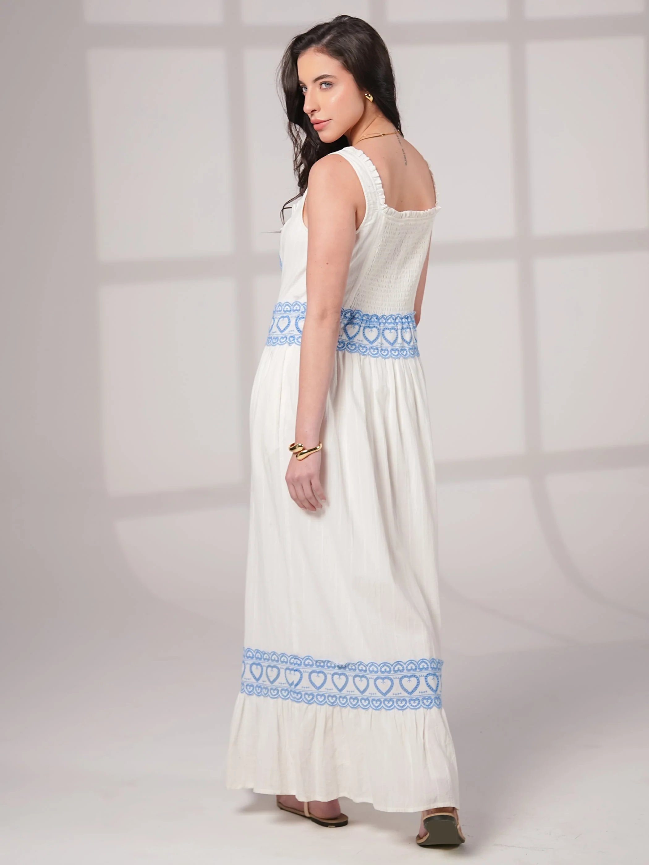 Harri Heart And Blue Cotton Heart Embroidery Maxi Dress - Image 7