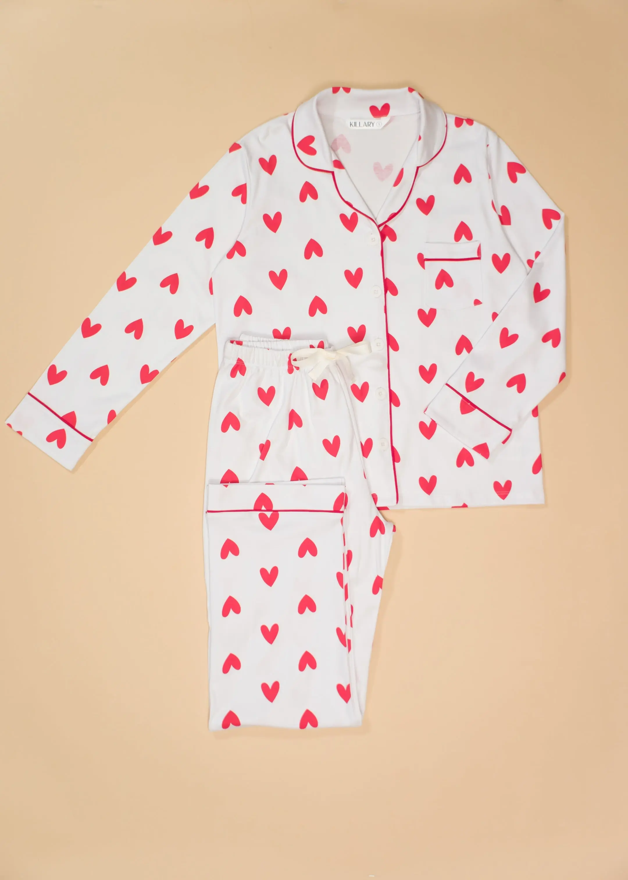 Hearts set Women's Pima Cotton Long Sleeve Pyjama Trouser Set