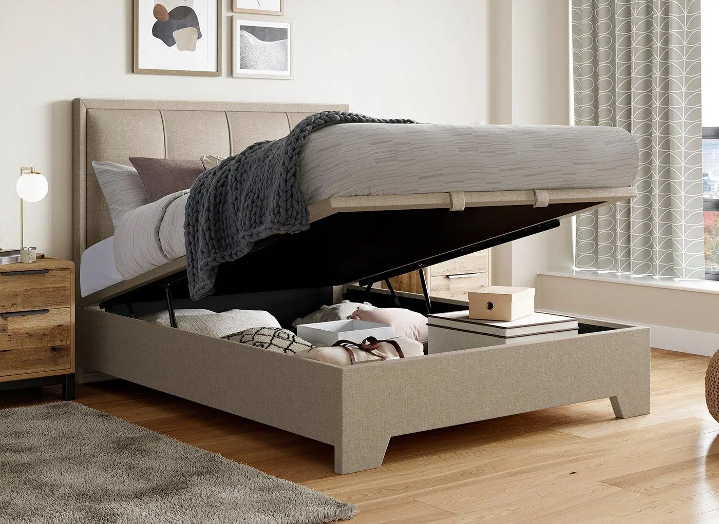 Hopkins Upholstered Ottoman Bed Frame - Cream