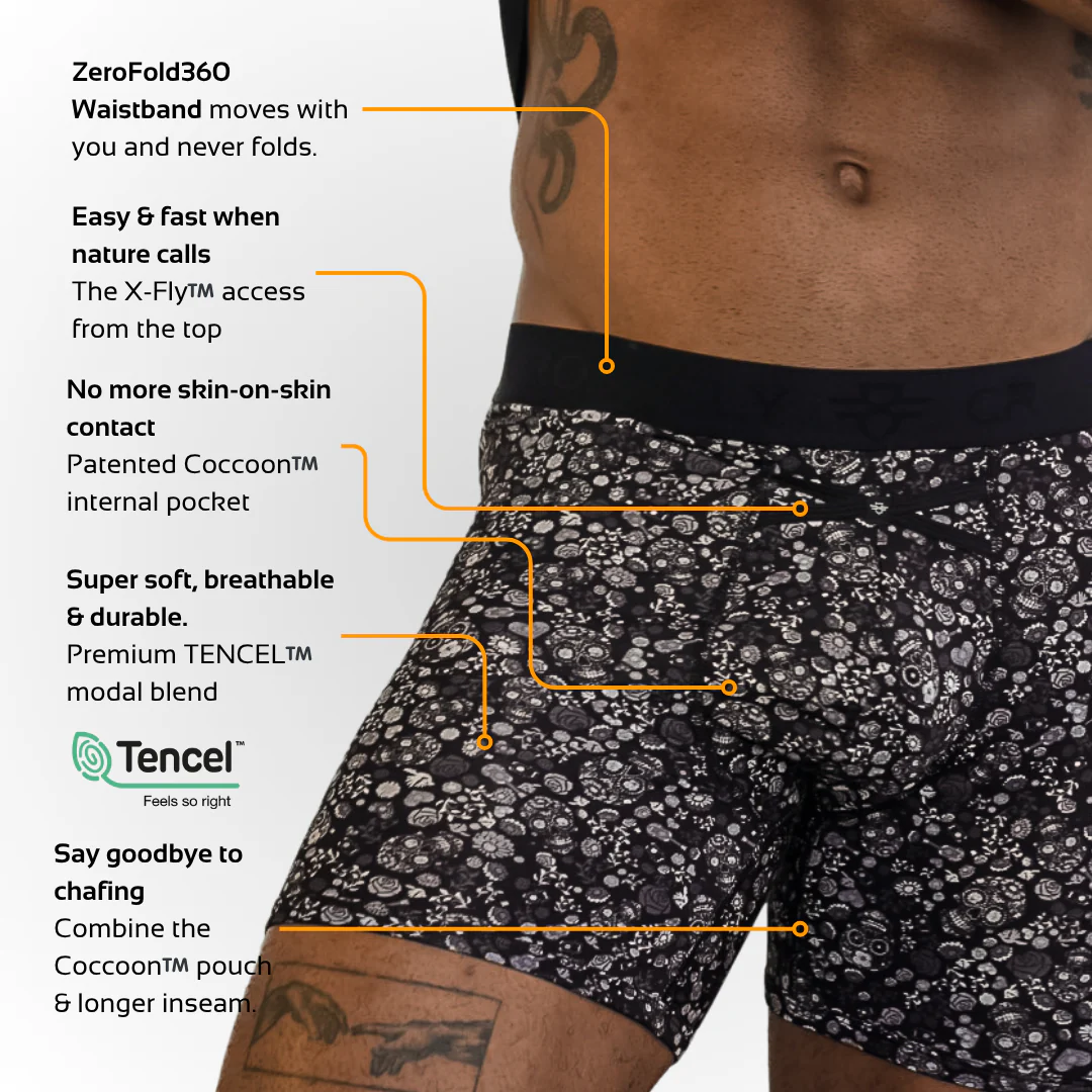 IKON Men's 6" Boxers - Skulls and Heart Black - Image 2