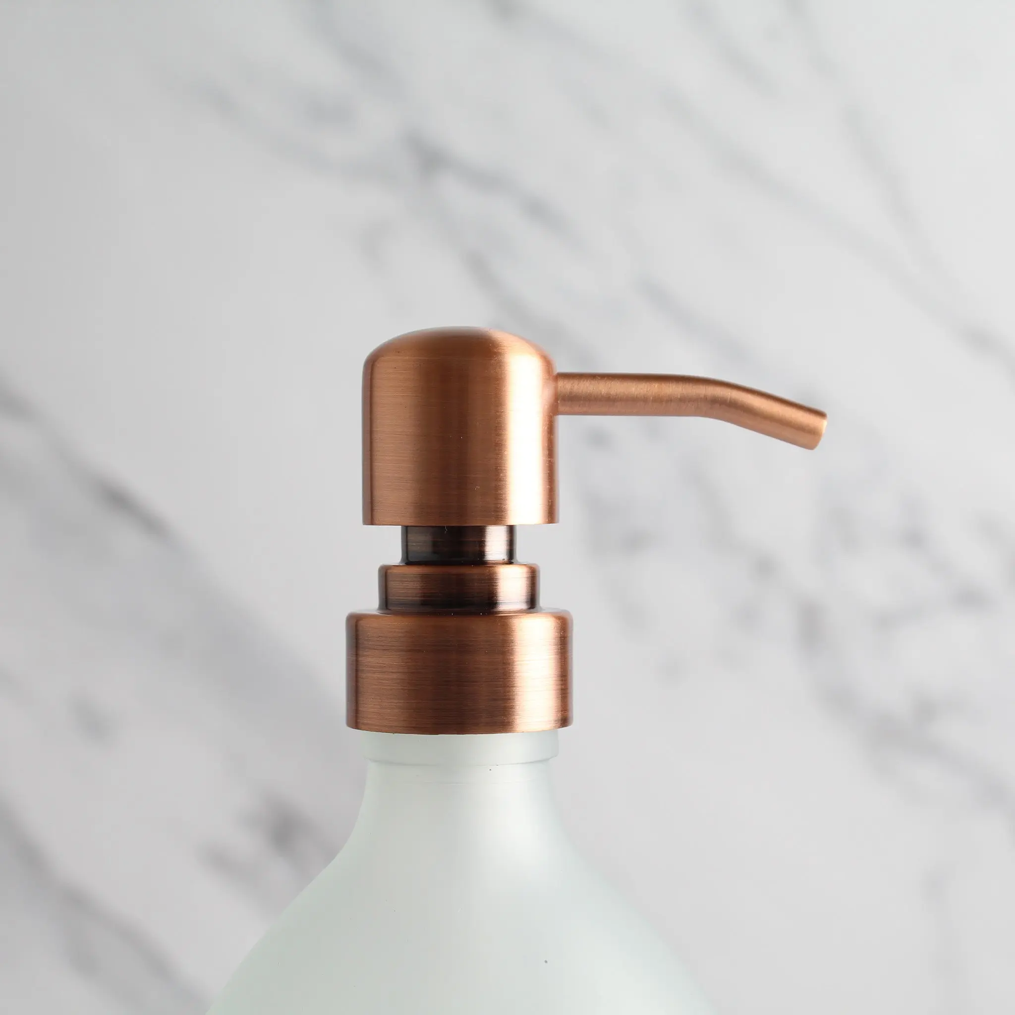 Labelled Frosted White Glass Dispenser Bottle With Rose Gold Pump - Image 6