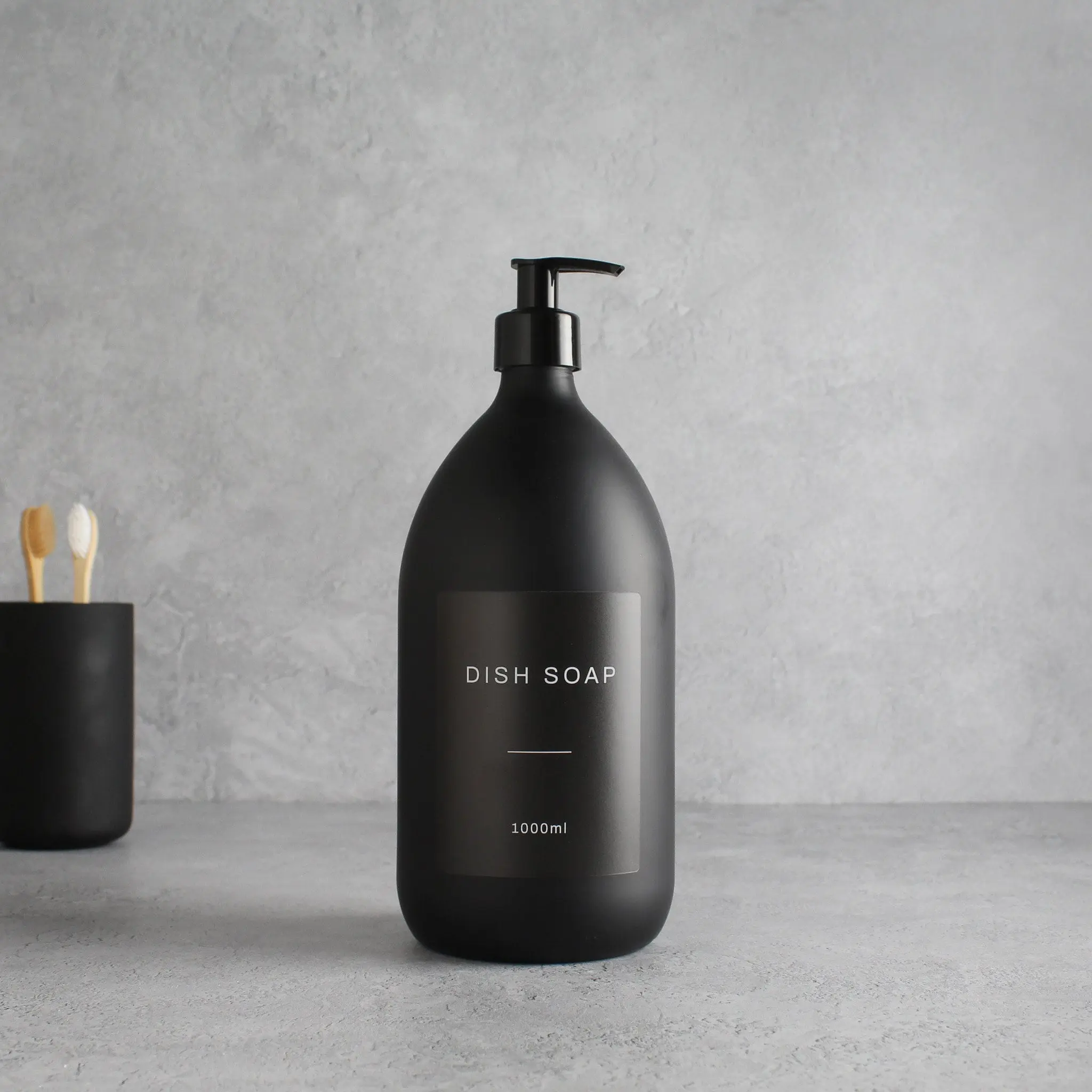 Labelled Matte Black Glass Dispenser Bottle With Black Pump - Image 3