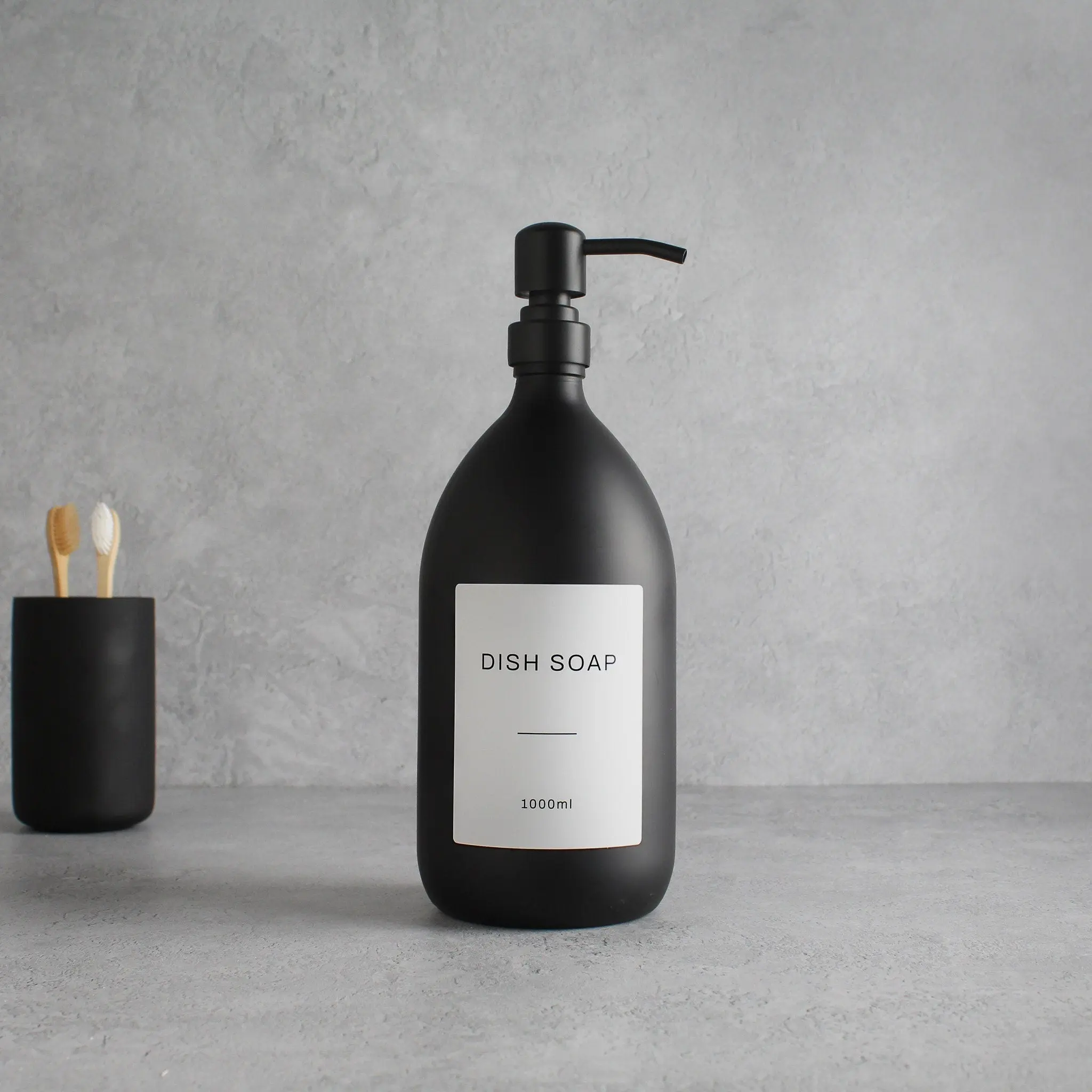 Labelled Matte Black Glass Dispenser Bottle With Matte Black Pump - Image 7