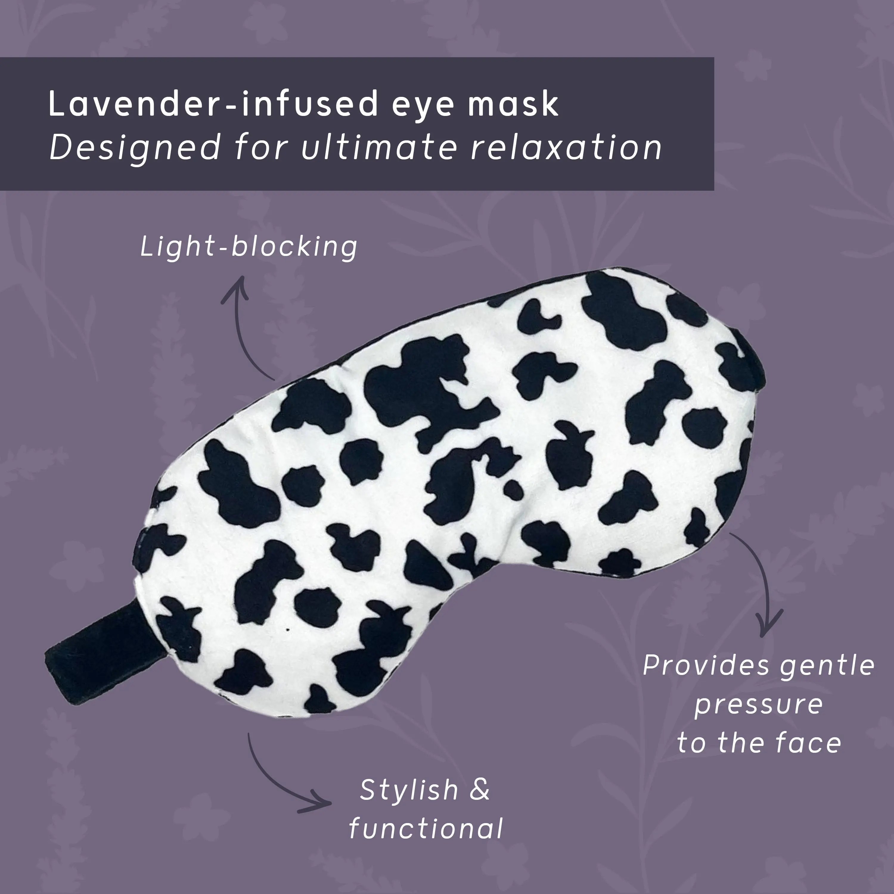 Cow Print Lavender Deep Pressure Therapy Eye Mask - Image 3