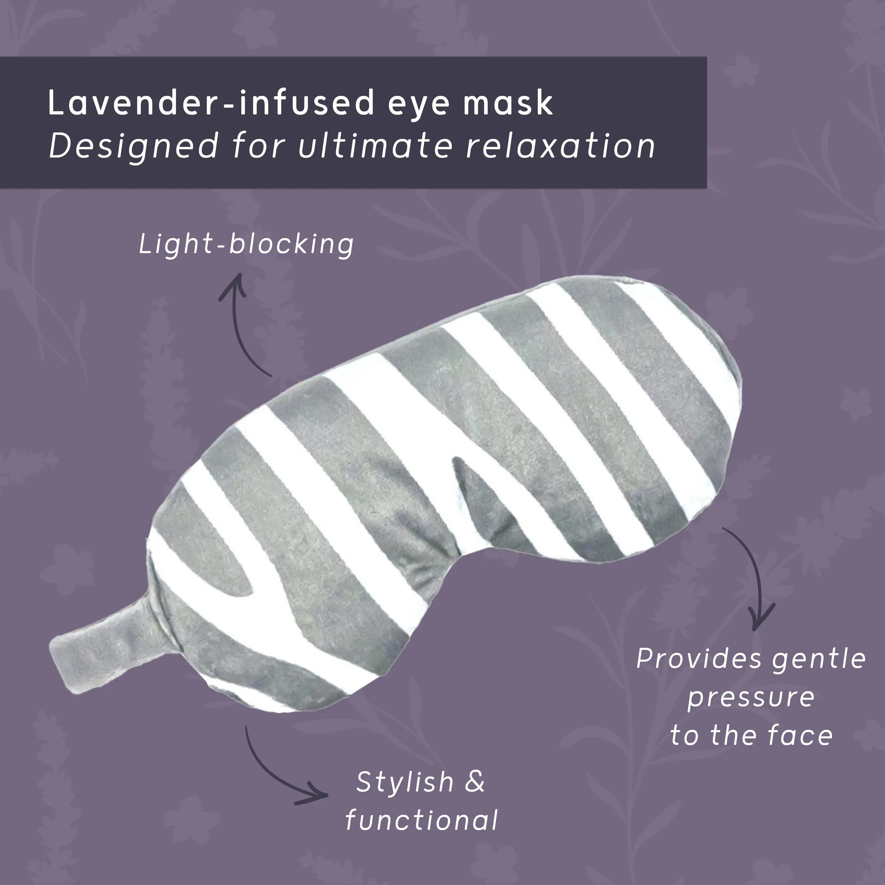 Zebra Print Lavender Deep Pressure Therapy Eye Mask - Image 2
