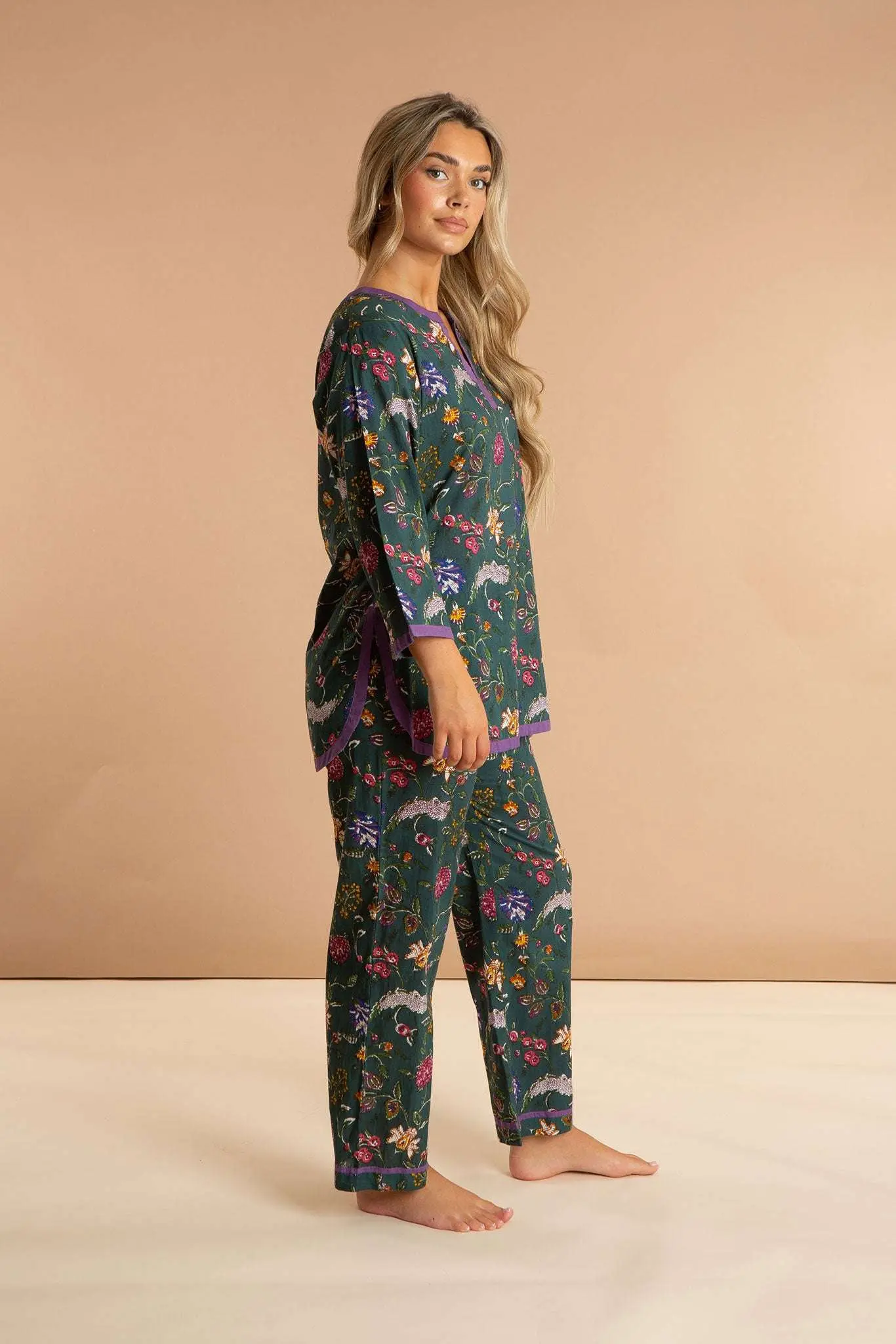 Lavender Fields Women's Floral Cotton Pyjama Trouser Set - Image 5