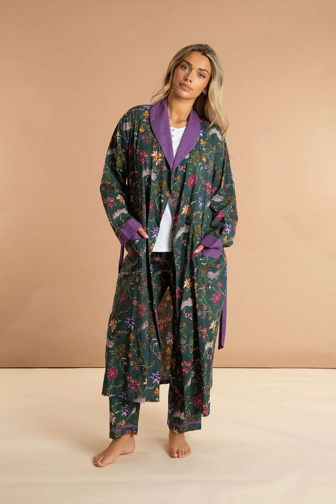 Lavender Fields Women's Floral Cotton Robe - Image 3
