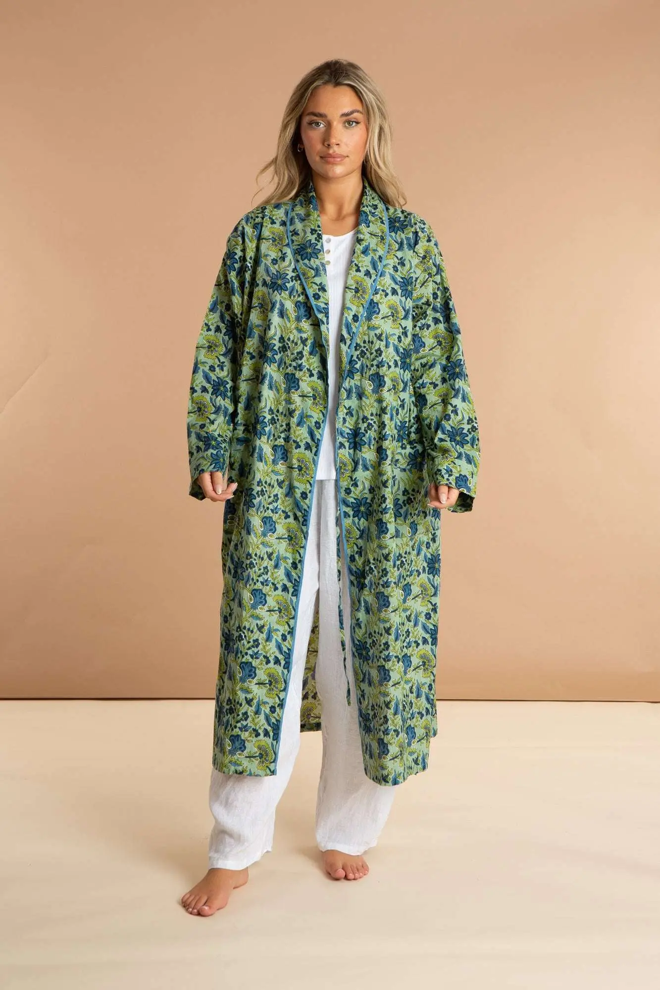 Lime Patchouli Women's Floral Cotton Robe - Image 2