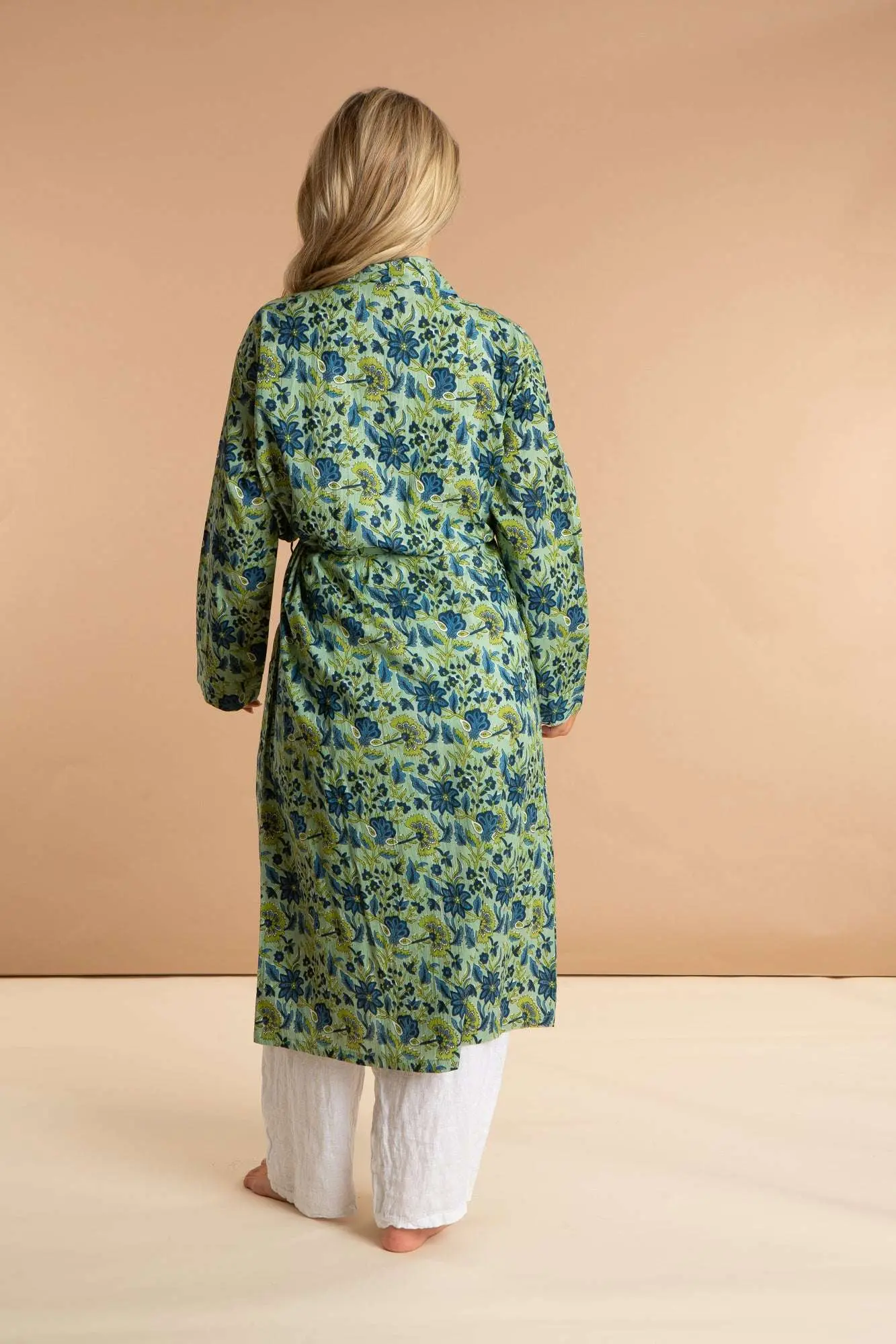 Lime Patchouli Women's Floral Cotton Robe - Image 4