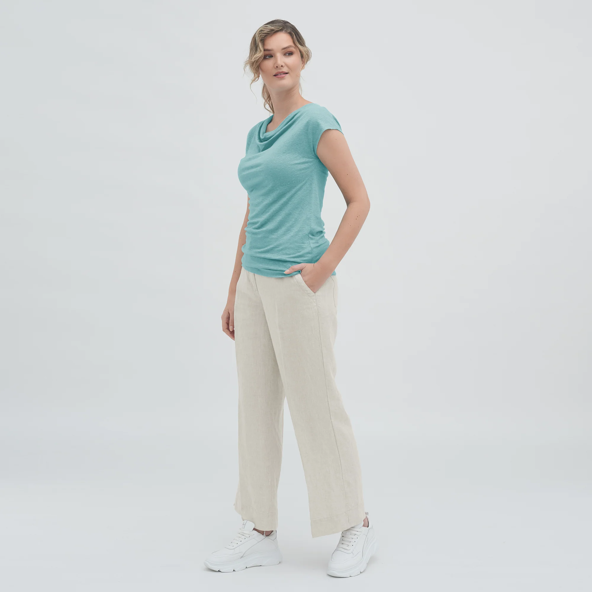 Linen Cowl Neck T-shirt: Womens - Image 5