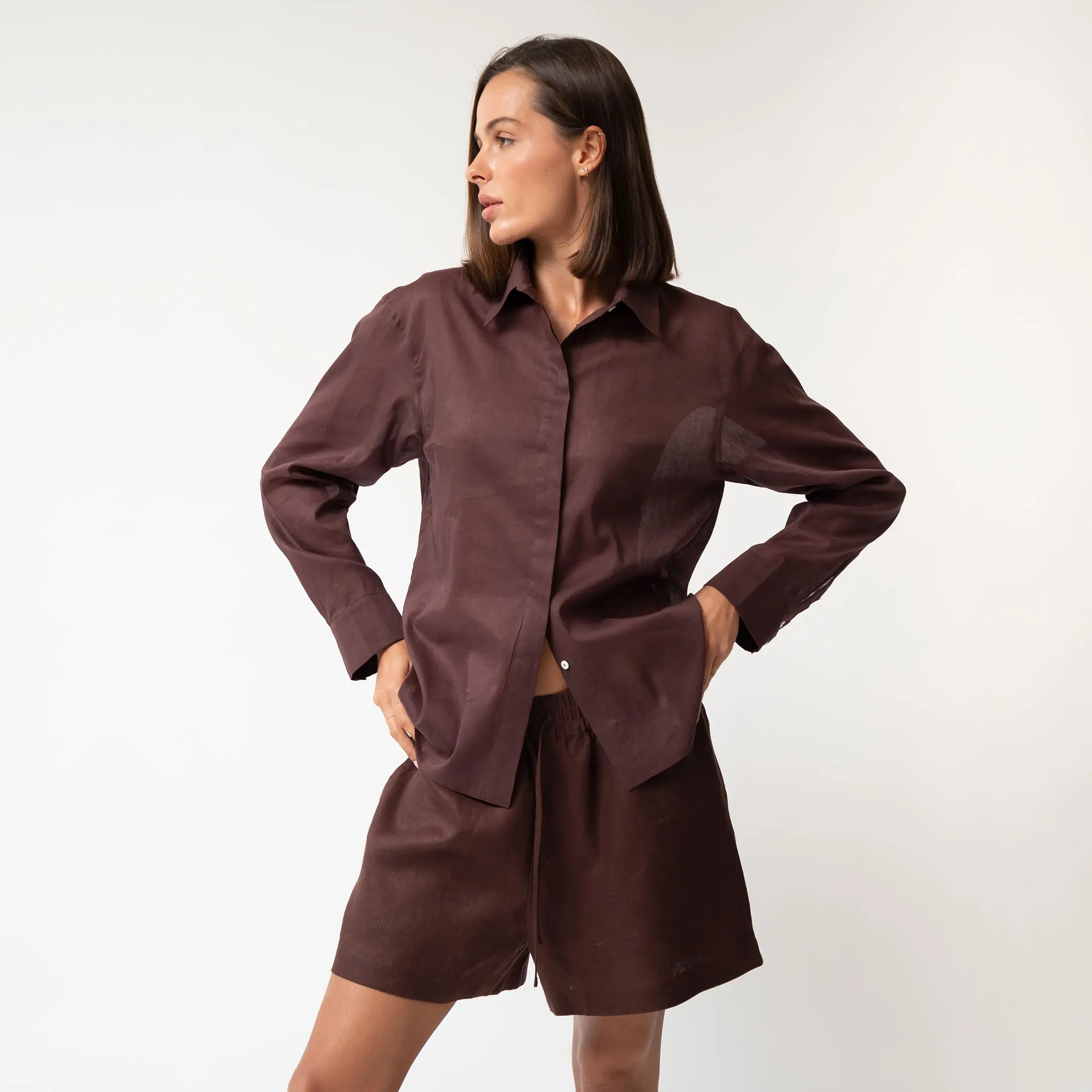 Linen Voile Shirt Restorative Brown - Image 3
