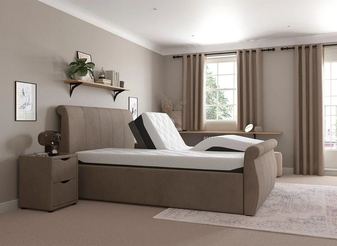Lucia Sleepmotion 200 u&i Adjustable Upholstered Bed Frame - Beige