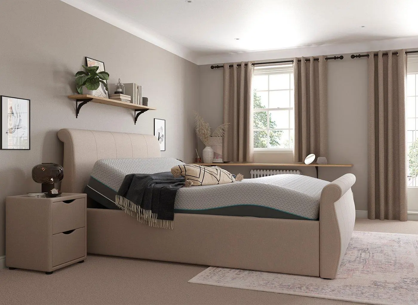 Lucia Sleepmotion Small 200i Adjustable Upholstered Bed Frame - Cream