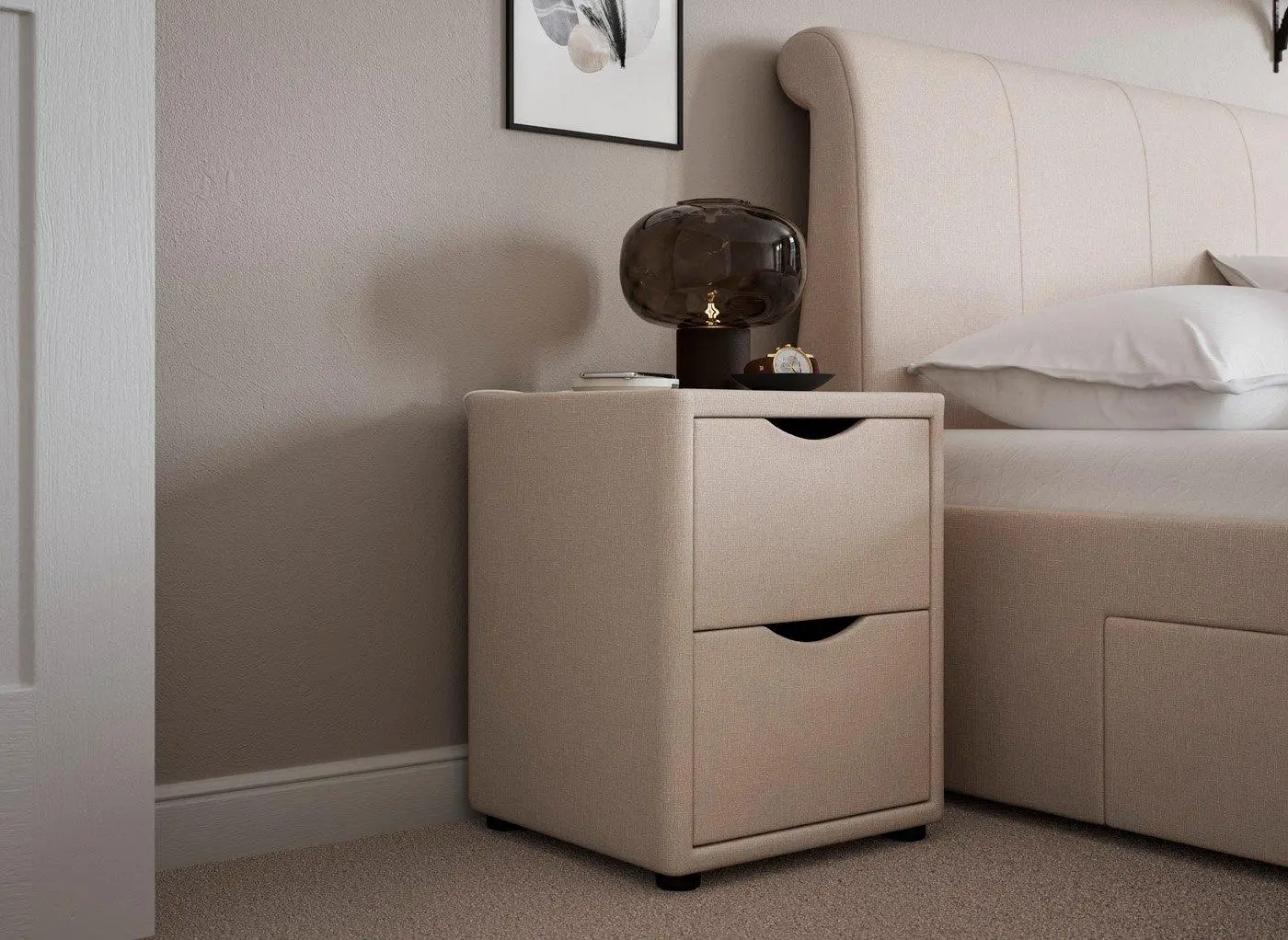 Lucia / Wilson Upholstered Bedside - Cream