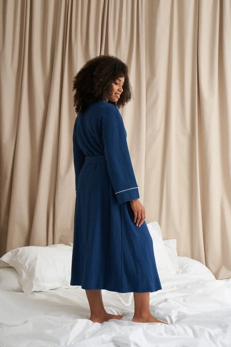 Luxury Suite Waffle Robe in Marine Blue - Image 3