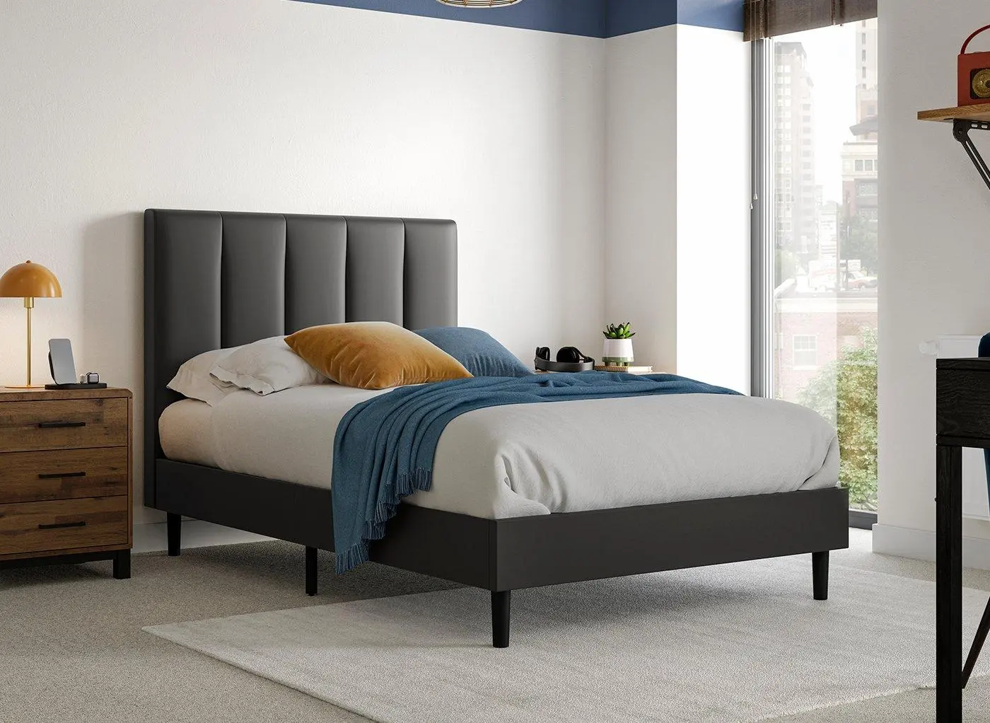 Lynton Faux Leather Bed Frame - Black