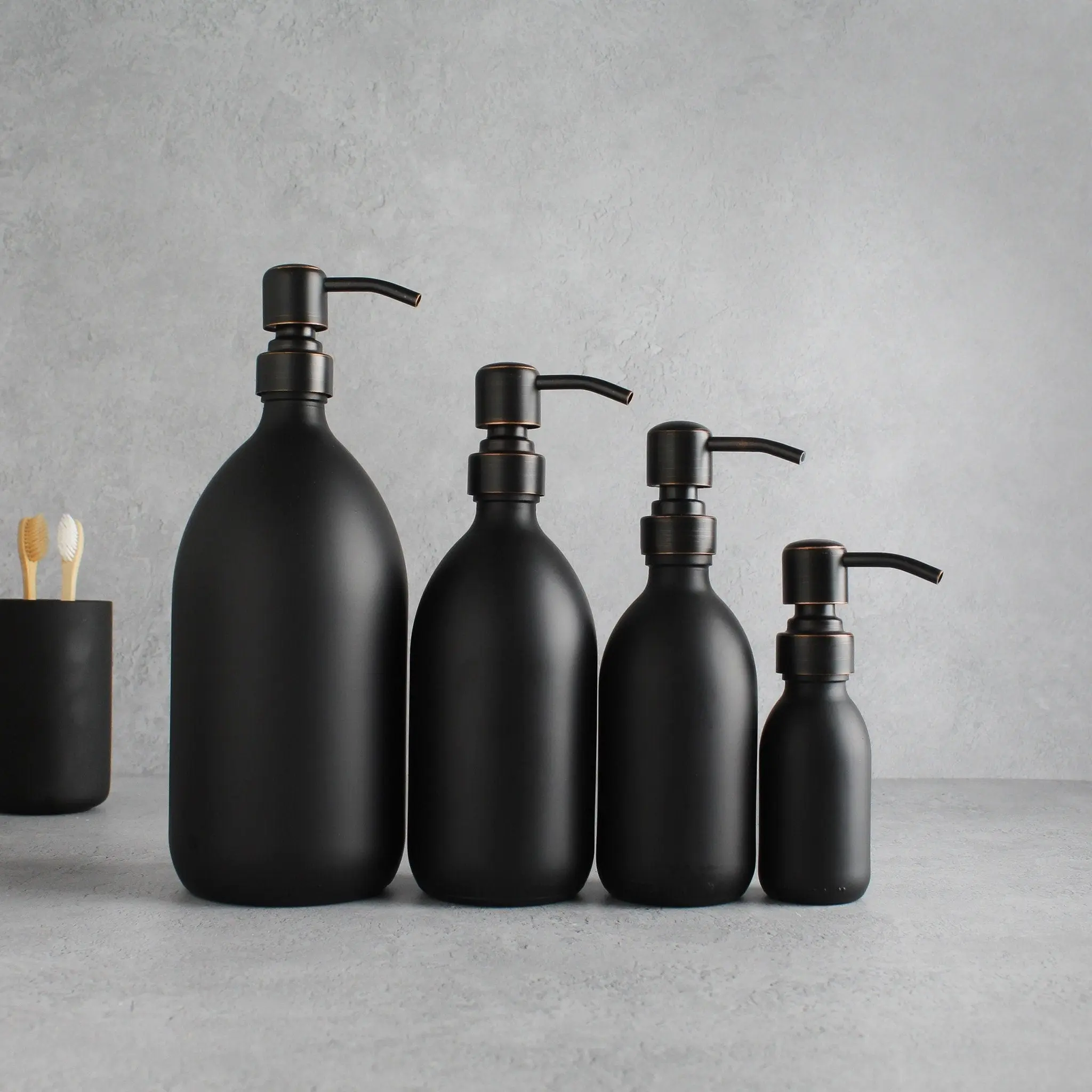 Matte Black Glass Dispenser Bottle With Black/Copper Pump - Image 2