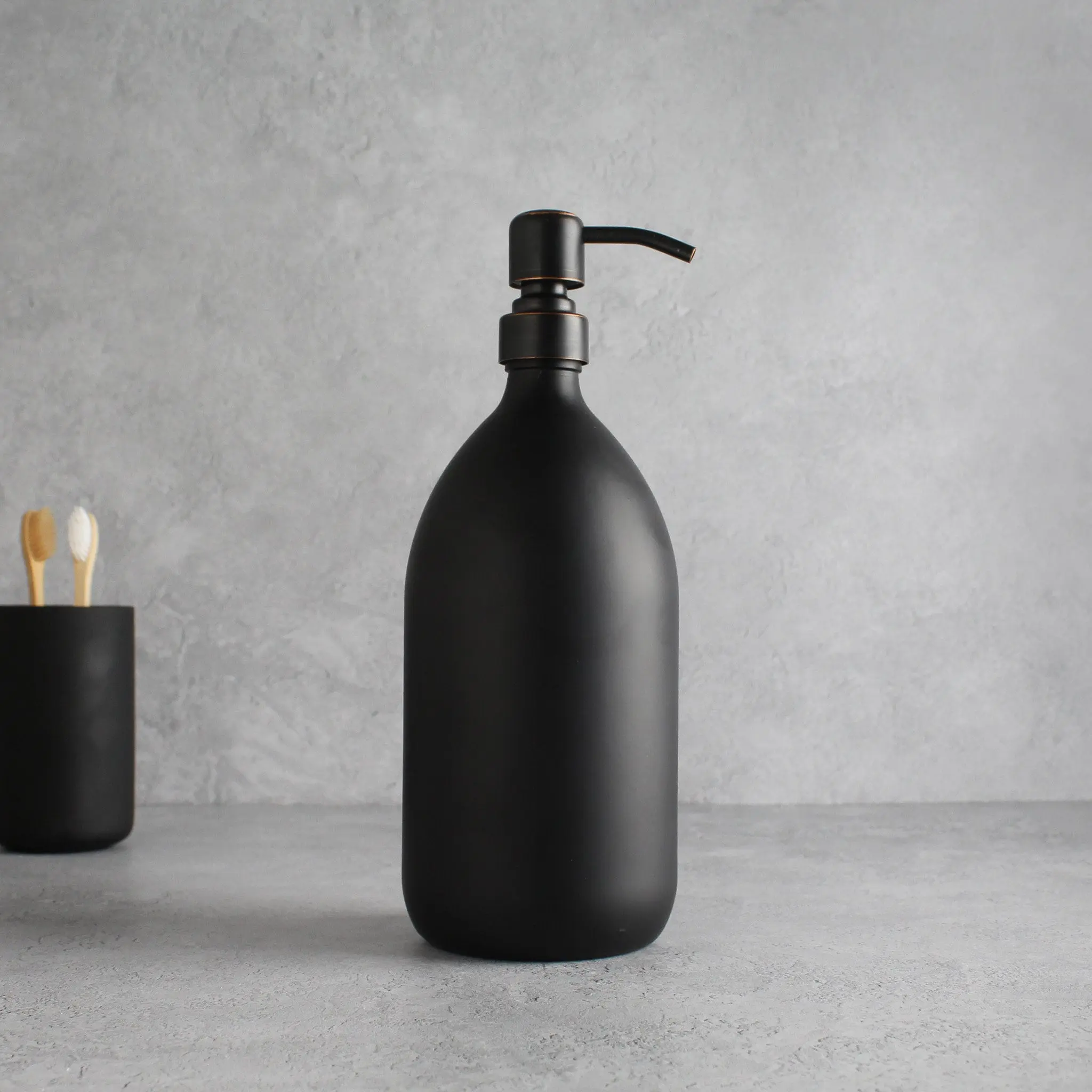 Matte Black Glass Dispenser Bottle With Black/Copper Pump - Image 3