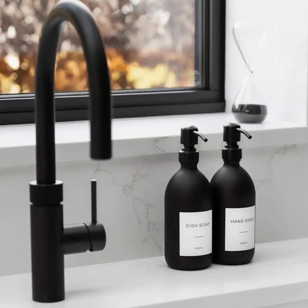 Matte Black Glass Dispenser Bottle With Matte Black Pump - Image 2