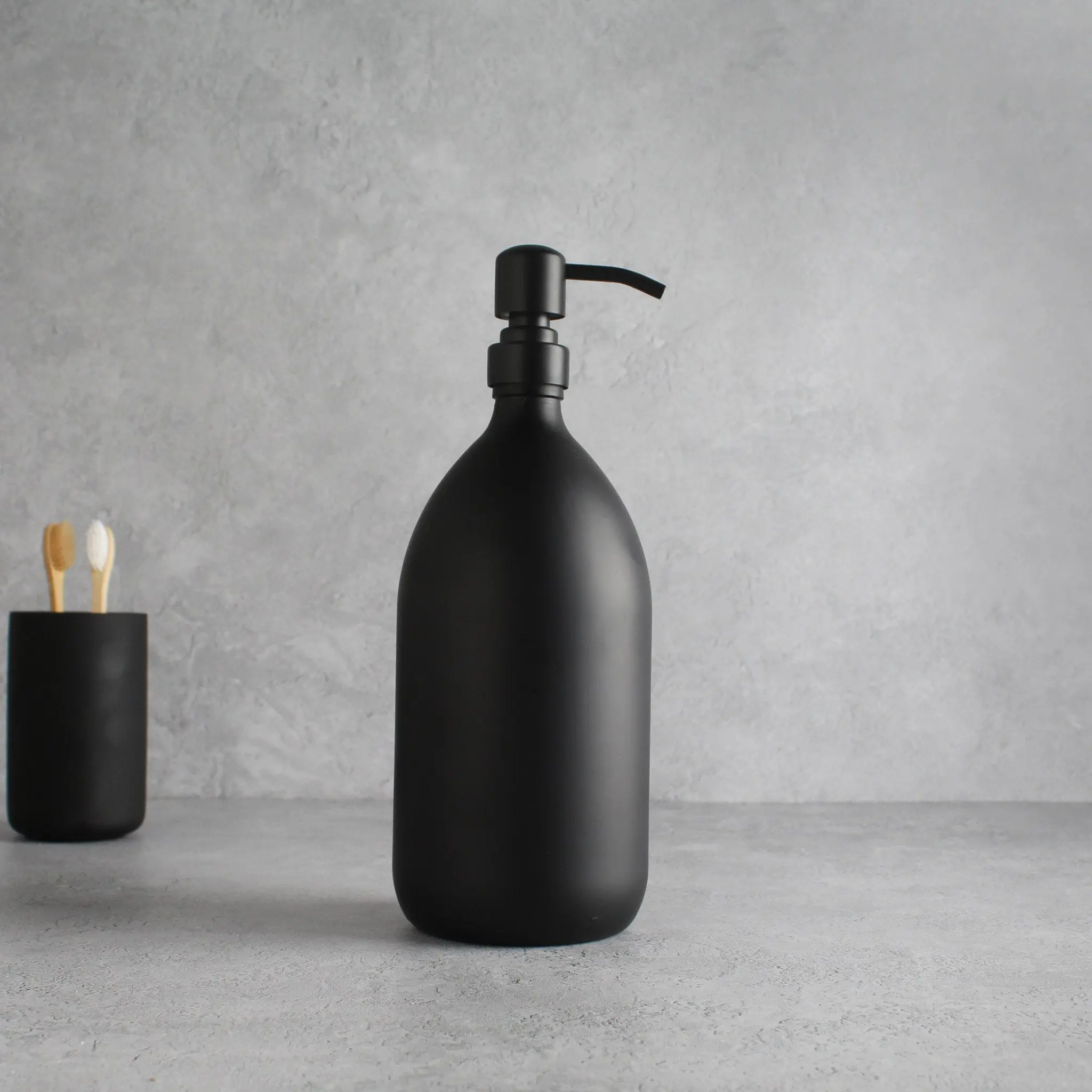 Matte Black Glass Dispenser Bottle With Matte Black Pump - Image 4