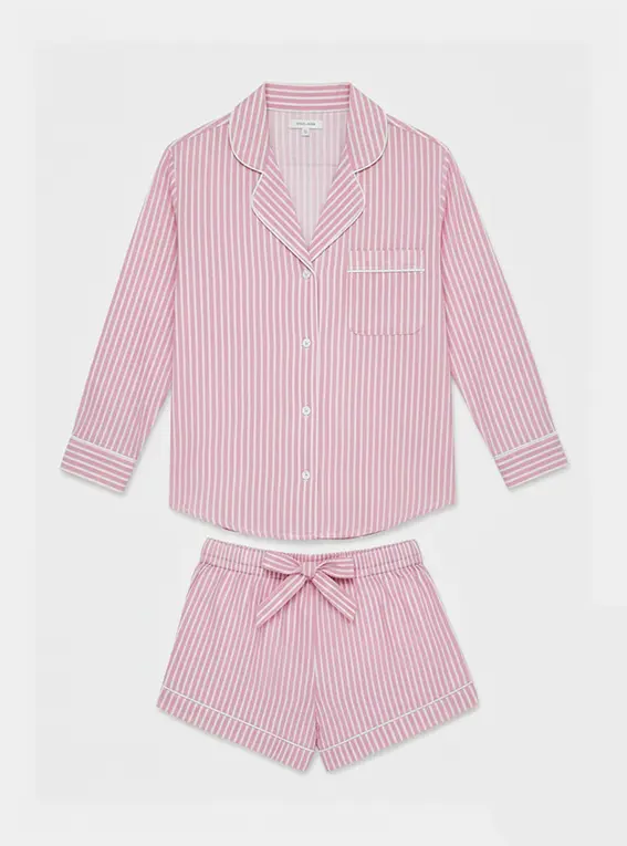 Mauve Stripe Women's Long Sleeve Organic Cotton Pyjama Short Set