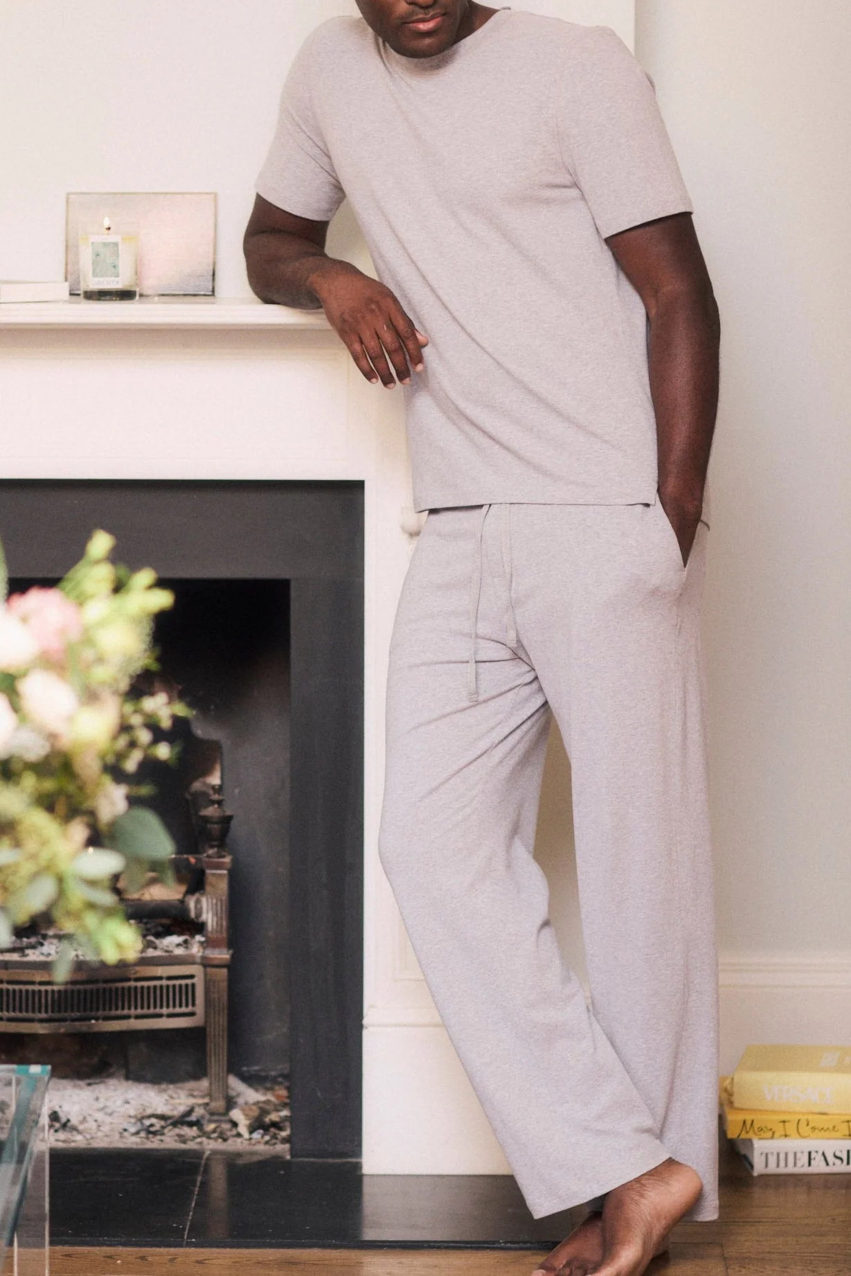 Men's Grey Marl Cotton Modal Short Sleeve Top and Bottoms Set - Image 2
