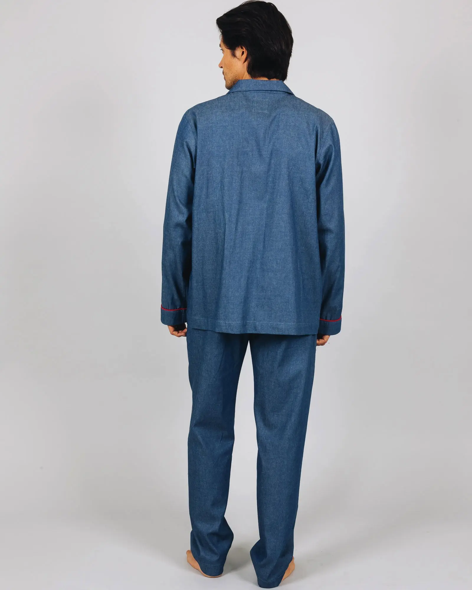 Mens Long Pyjamas - Denim Medium Blue - Image 3