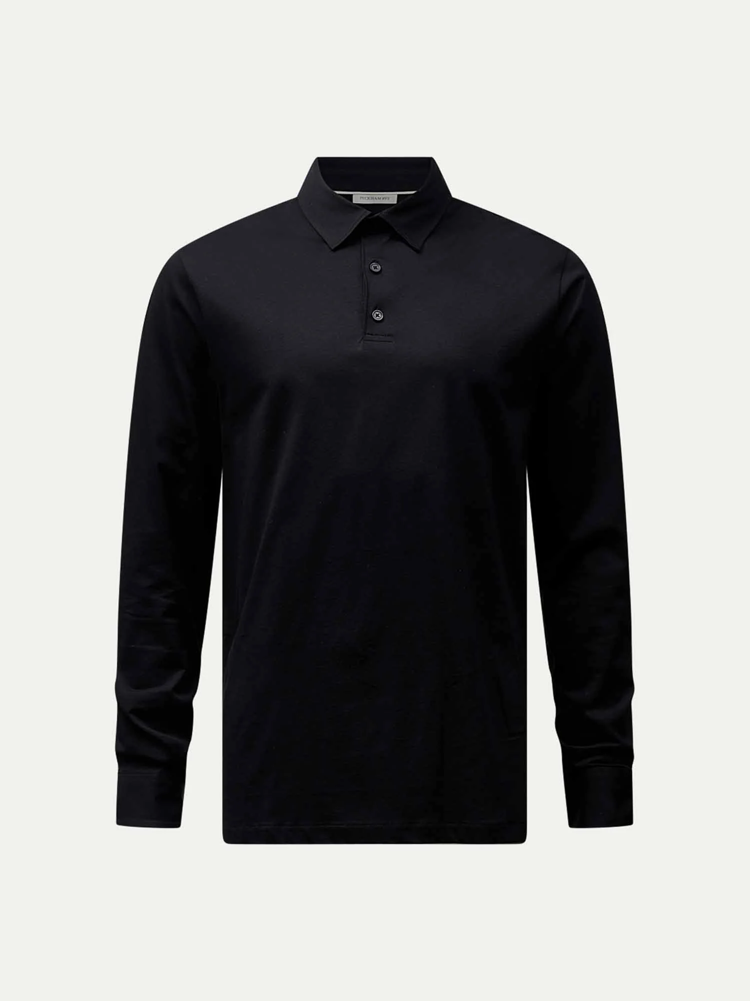 Mercerised Cotton Long Sleeve Polo Shirt Black - Image 3