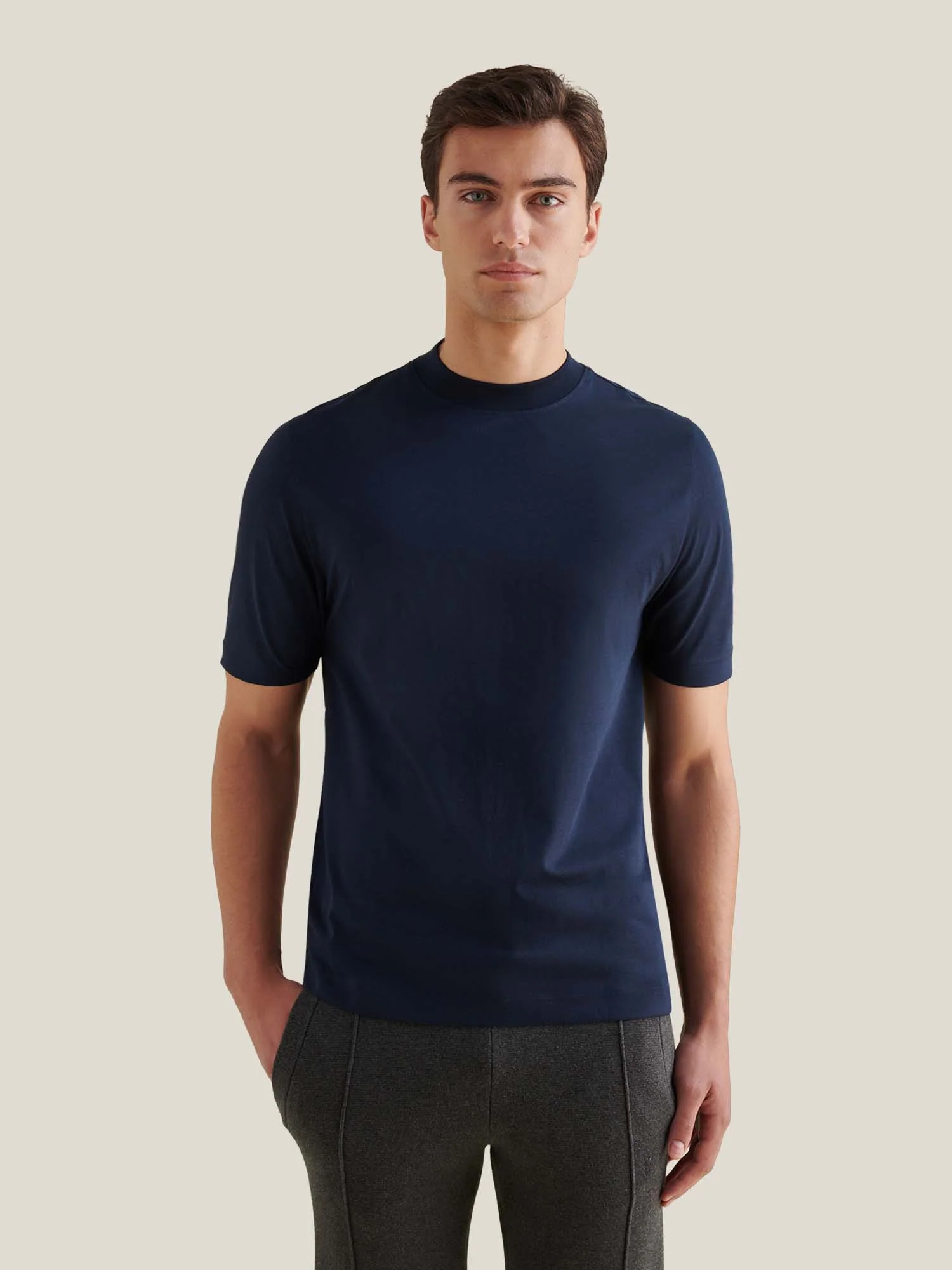 Navy Mens Mercerised Cotton T-Shirt Dark Sapphire