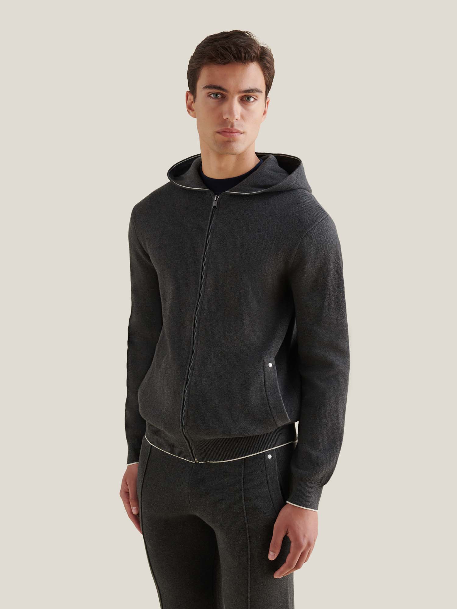 Charcoal Grey Milano Knit Zip Hoodie - Image 6