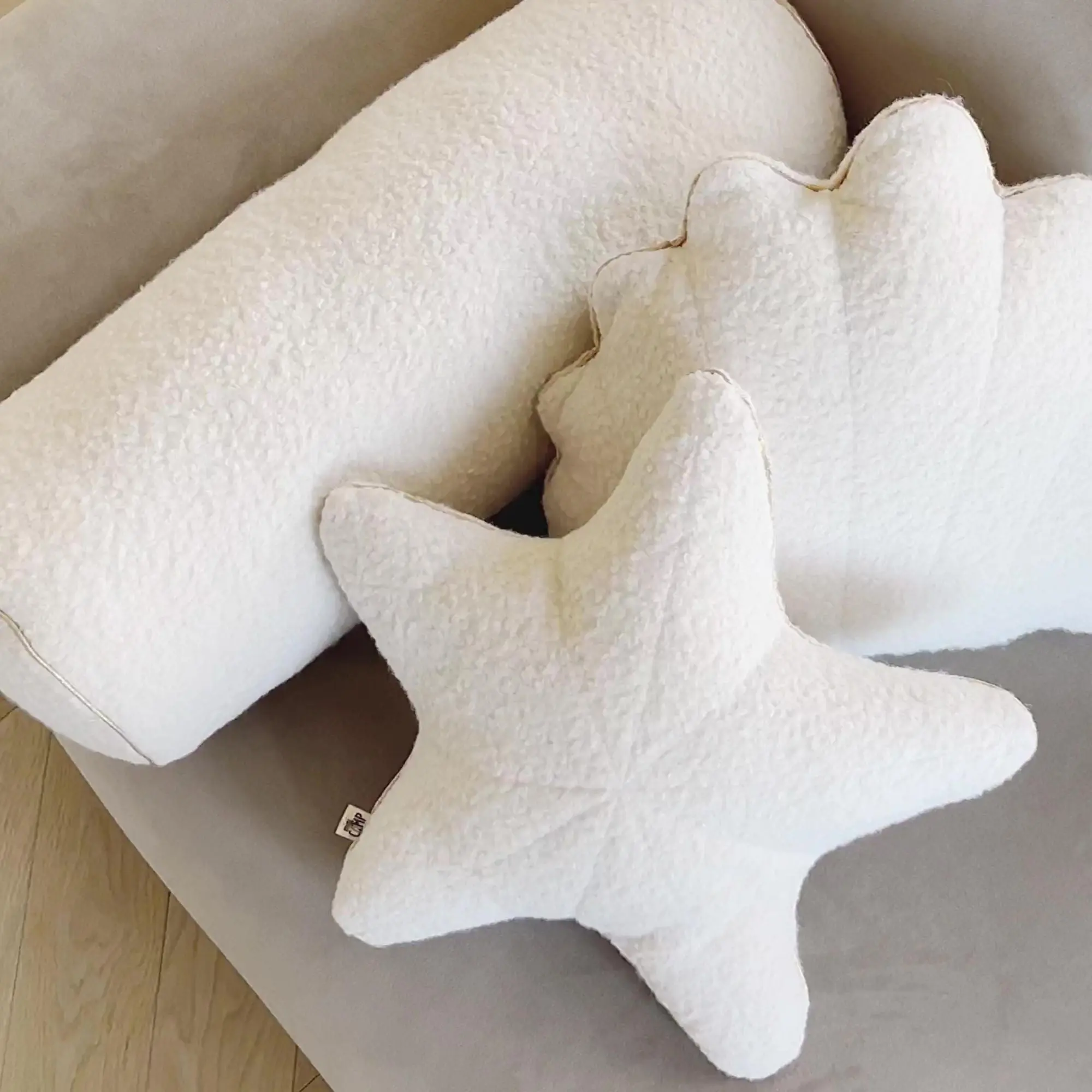 Ecru Boucle Starfish Cushion with Chic Golden Trim - Image 5