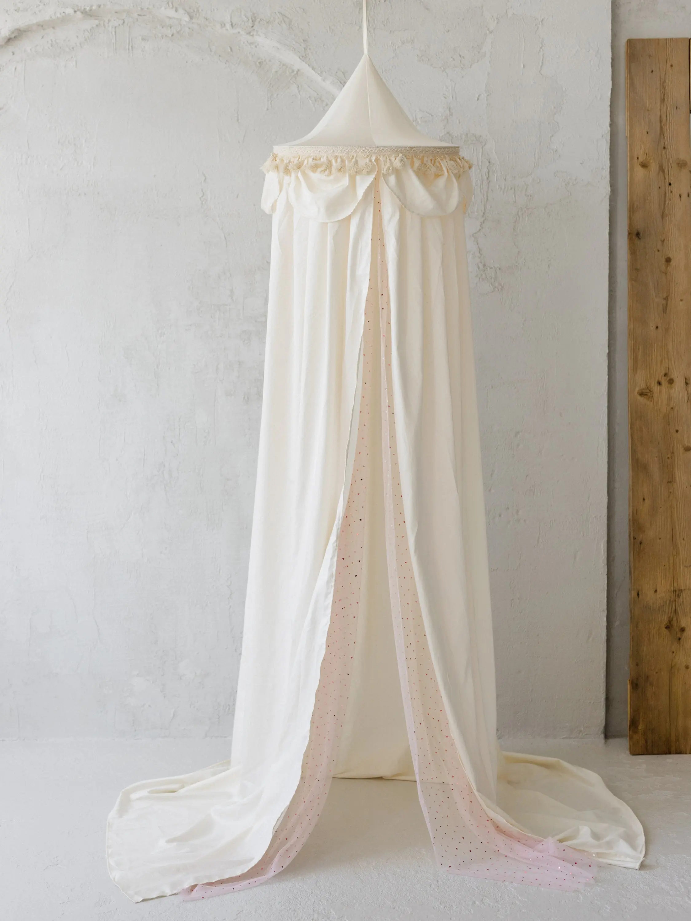 Kids Bed Canopy with Tulle & Tassels in Cream - Image 10