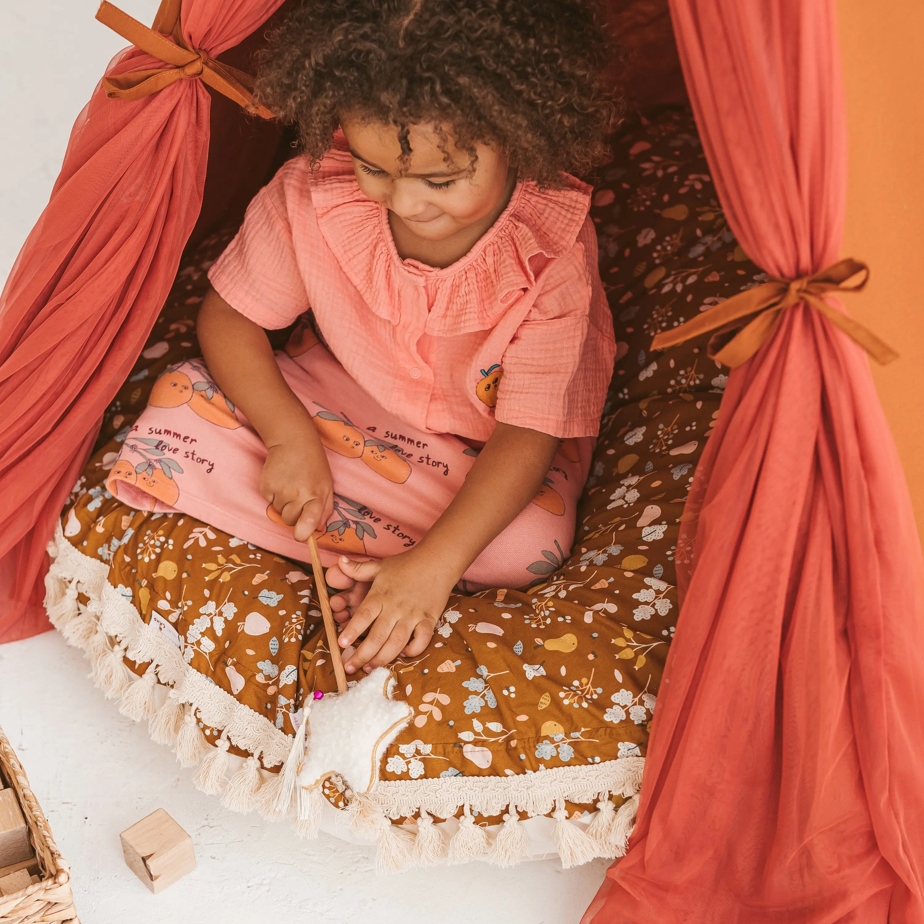 Kids Floor Cushion Seating Pouffe in Plant Pattern - Image 6