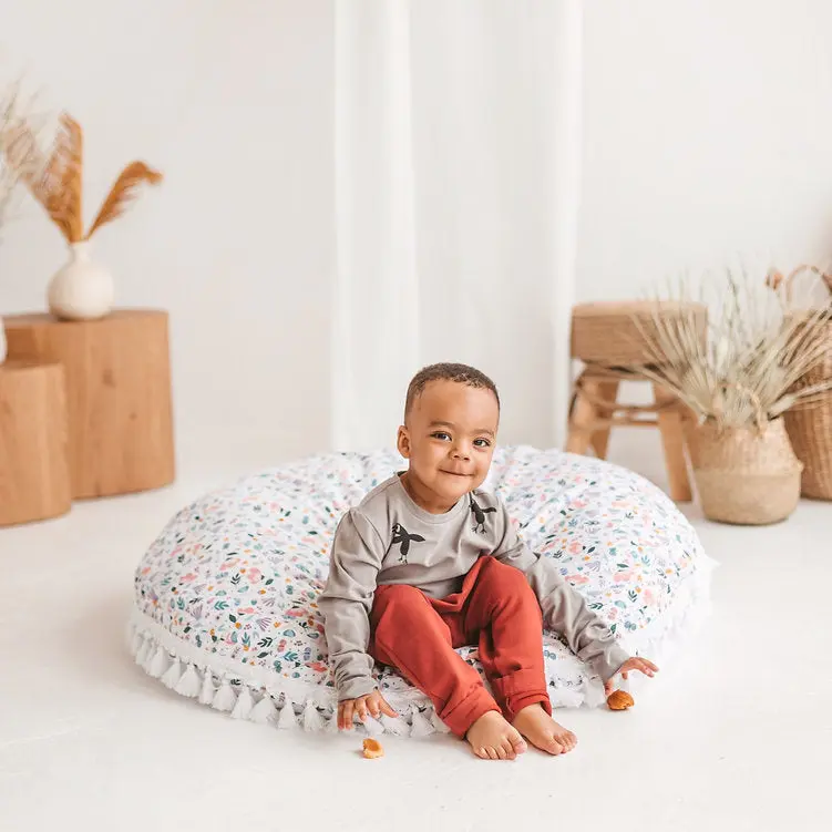 Large Floor Cushion in White and Floral Pattern - Image 2