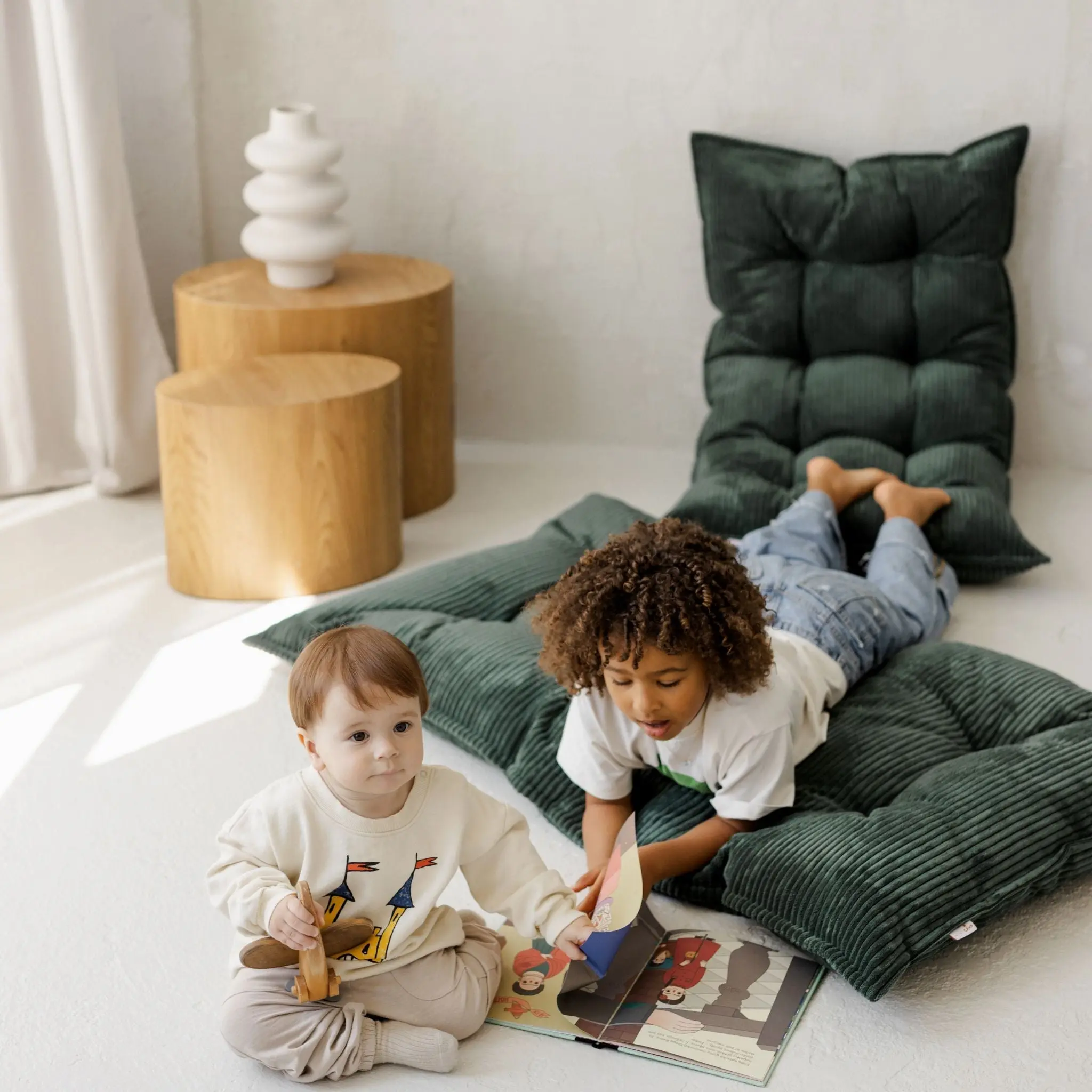 Petrol Green Tufted Corduroy Floor Cushion, French Style Pillow - Image 2