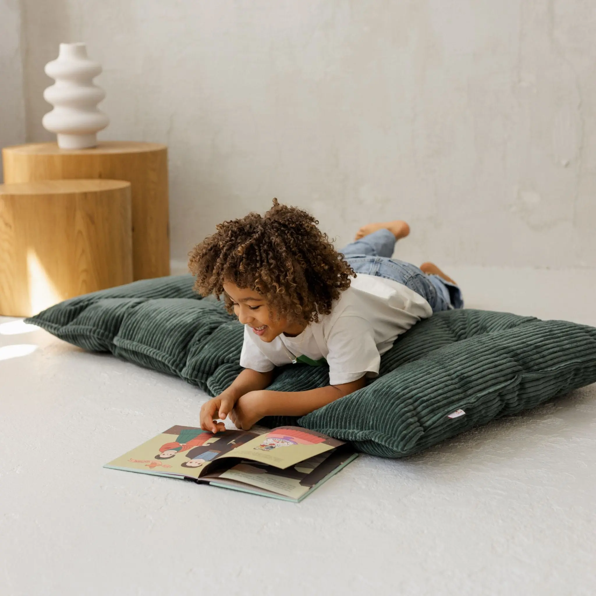 Petrol Green Tufted Corduroy Floor Cushion, French Style Pillow - Image 3