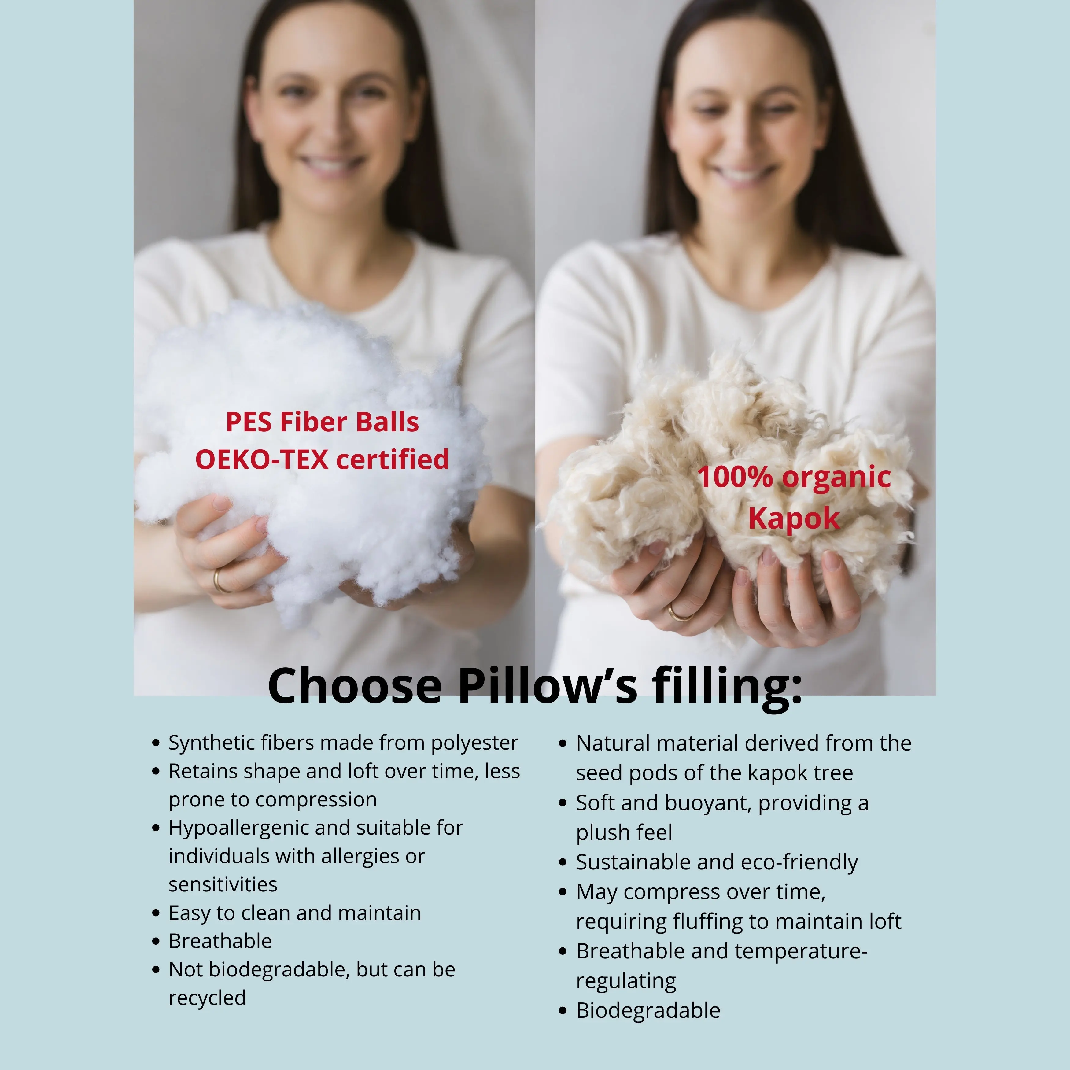 U-Shaped Body Pillow with Organic Cover in White | Kapok or PES Filling - Image 5